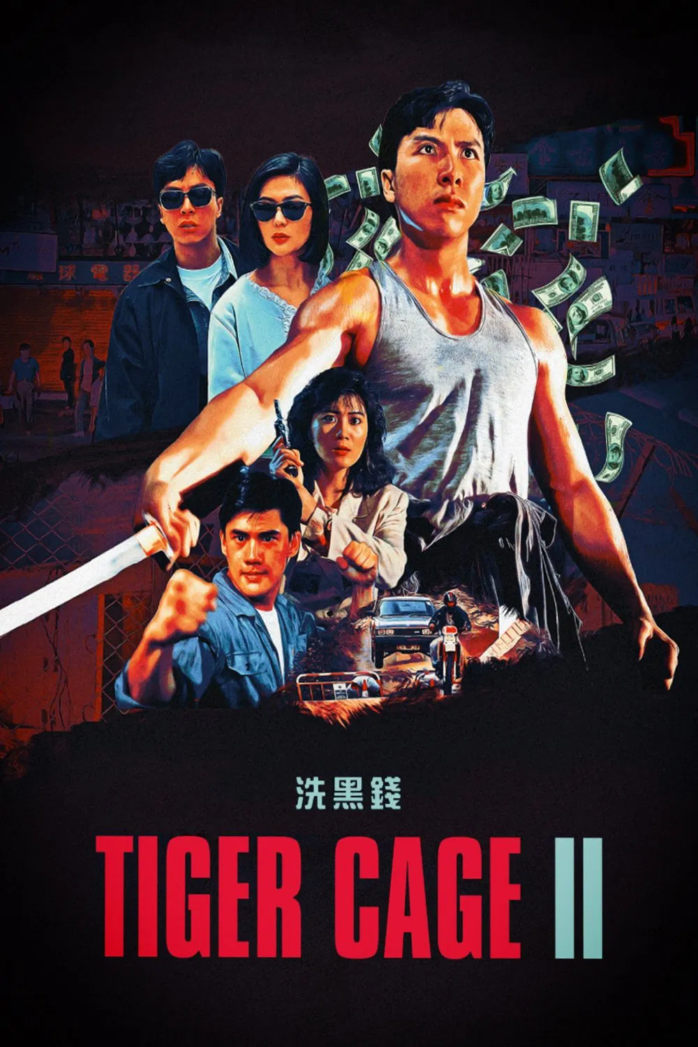 Poster chính thức của phim Phim Hành Động, Phim Hình Sự "Tiger Cage II" (Tiger Cage II - 1990), với sự tham gia của diễn viên Chân Tử Đan và Quan Chi Lâm.