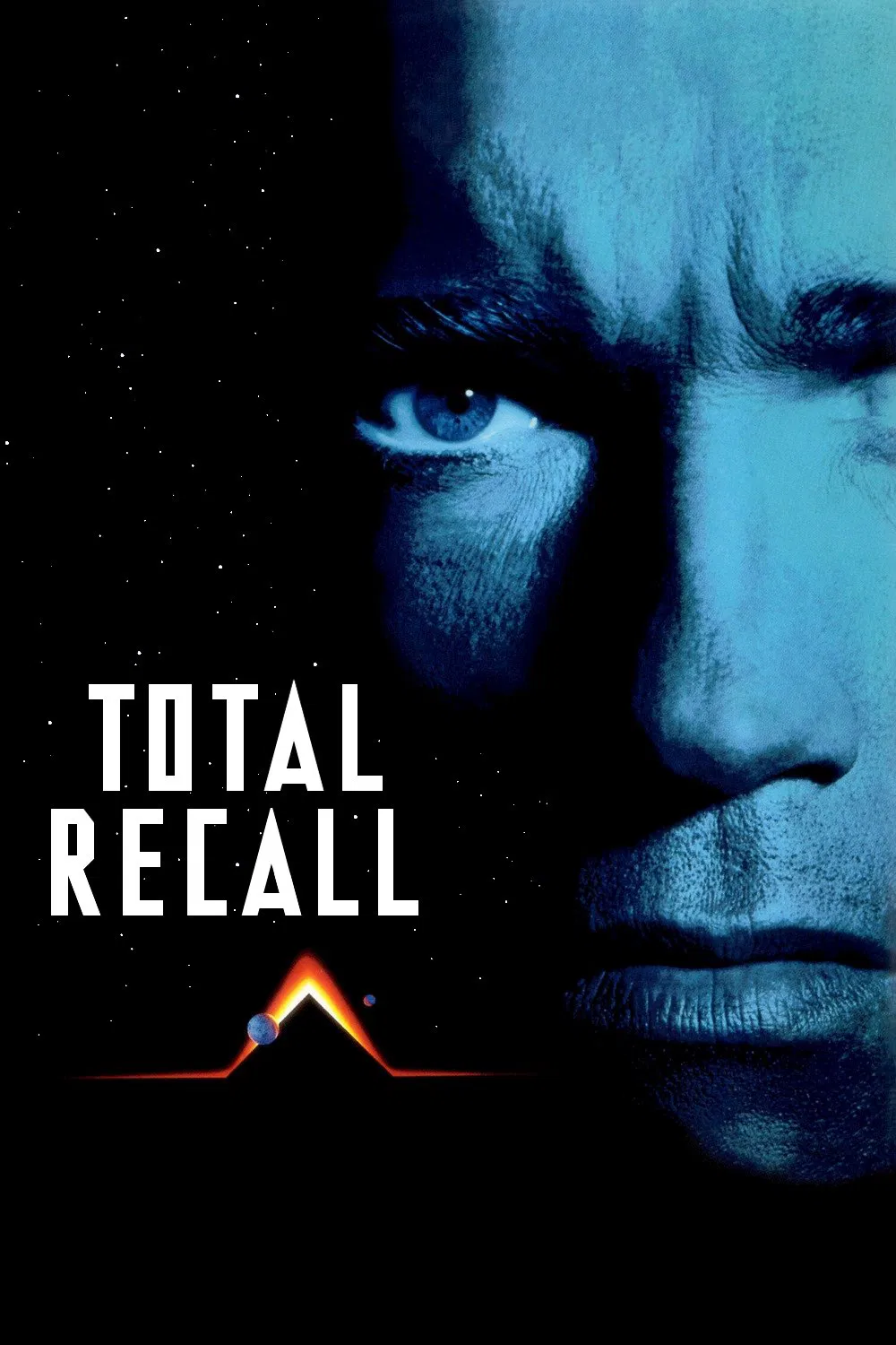 Poster chính thức của phim Phim Hành Động, Phim Phiêu Lưu "Tìm Lại Ký Ức" (Total Recall - 1990), với sự tham gia của diễn viên Arnold Schwarzenegger và Rachel Ticotin.