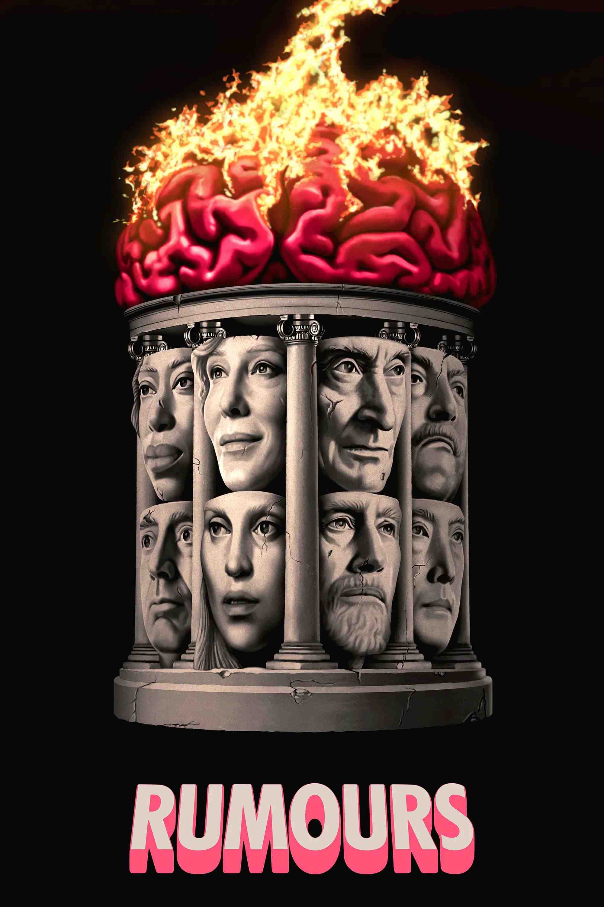 Poster chính thức của phim Phim Hài, Phim Kinh Dị "Tin Đồn" (Rumours - 2024), với sự tham gia của diễn viên Cate Blanchett và Roy Dupuis.