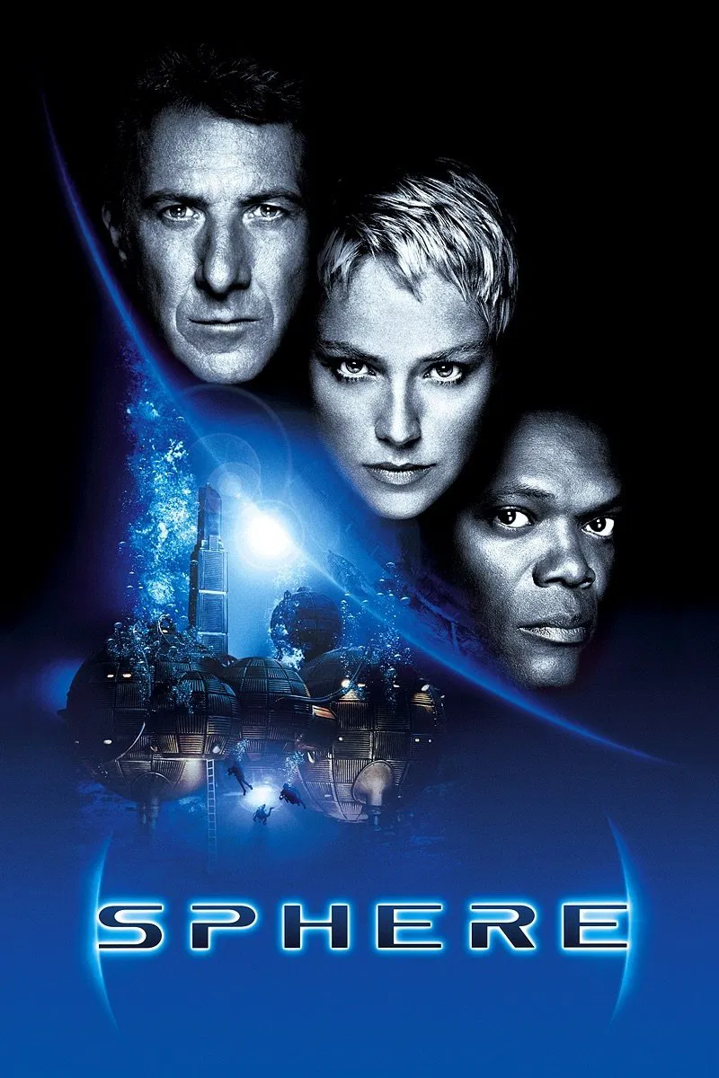 Poster chính thức của phim Phim Viễn Tưởng, Phim Bí Ẩn "Tinh Cầu" (Sphere - 1998), với sự tham gia của diễn viên Dustin Hoffman và Sharon Stone.