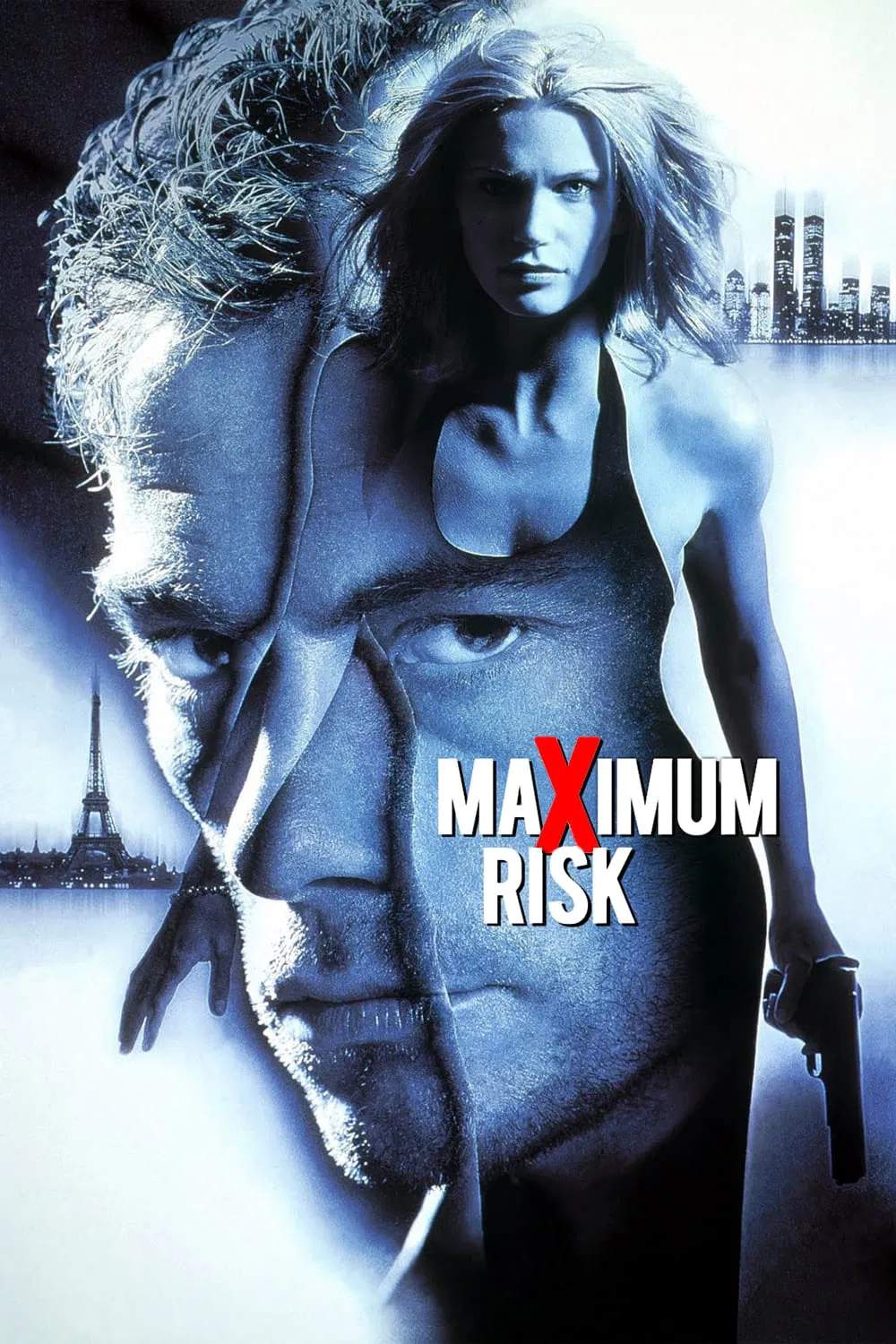 Poster chính thức của phim Phim Hành Động, Phim Giật Gân "Tốc Độ Nguy Hiểm" (Maximum Risk - 1996), với sự tham gia của diễn viên Jean-Claude Van Damme và Natasha Henstridge.