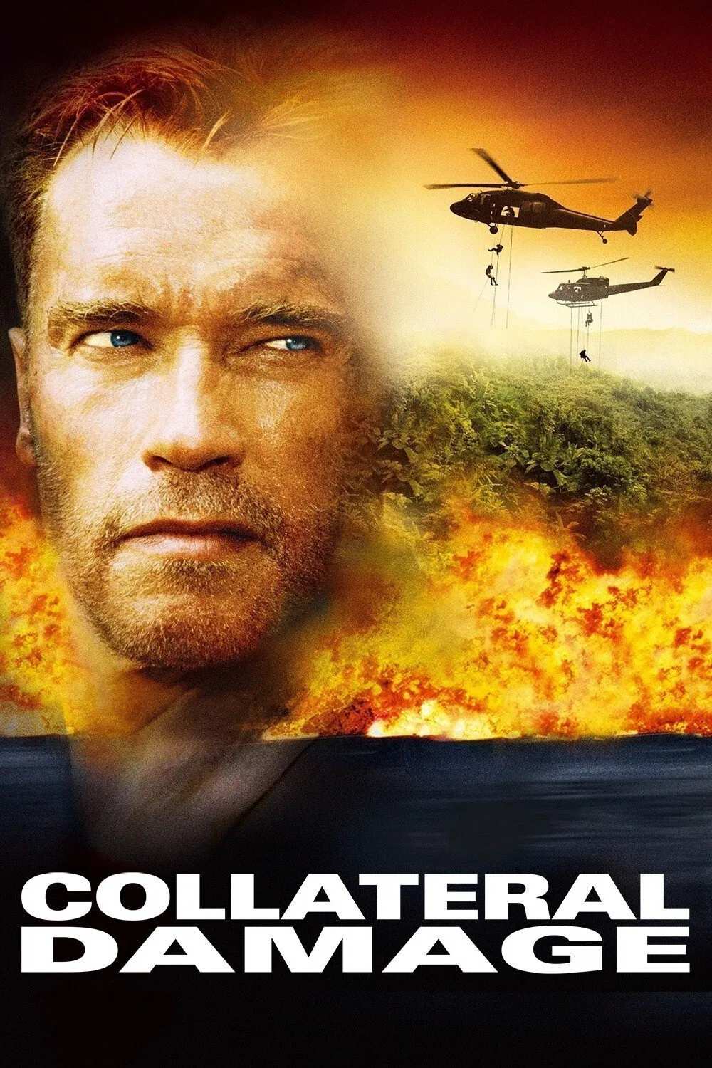 Poster chính thức của phim Phim Hành Động, Phim Giật Gân "Tổn Thất Ngoài Dự Kiến" (Collateral Damage - 2002), với sự tham gia của diễn viên Arnold Schwarzenegger và Francesca Neri.