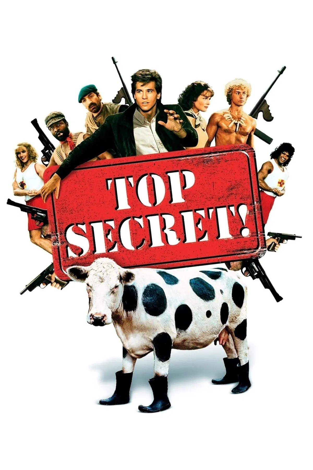 Poster chính thức của phim Phim Hài "Top Secret!" (Top Secret! - 1984), với sự tham gia của diễn viên Val Kilmer và Lucy Gutteridge.
