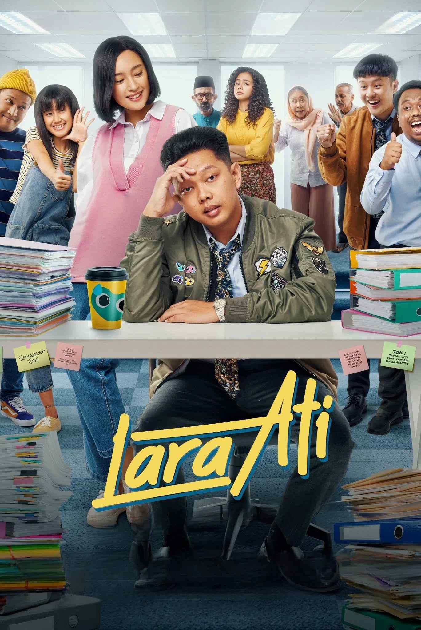Poster chính thức của phim Phim Hài, Phim Tâm Lý "Trái Tim Đau" (Lara Ati - 2022), với sự tham gia của diễn viên Bayu Skak và Tatjana Saphira.