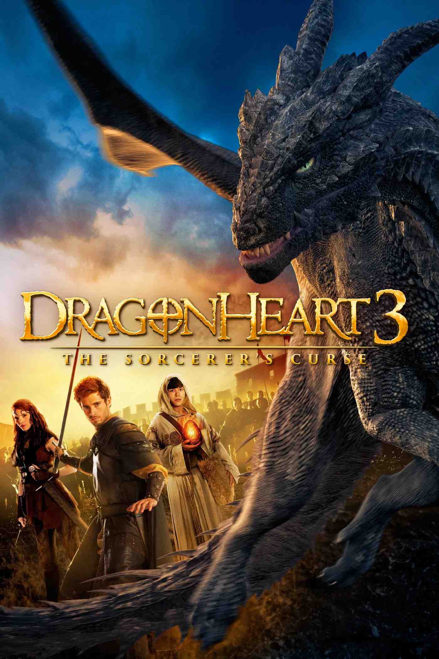 Poster chính thức của phim Phim Giả Tượng "Trái tim rồng 3: Lời nguyền của phù thủy" (Dragonheart 3: The Sorcerer's Curse - 2015), với sự tham gia của diễn viên Julian Morris và Tamzin Merchant.