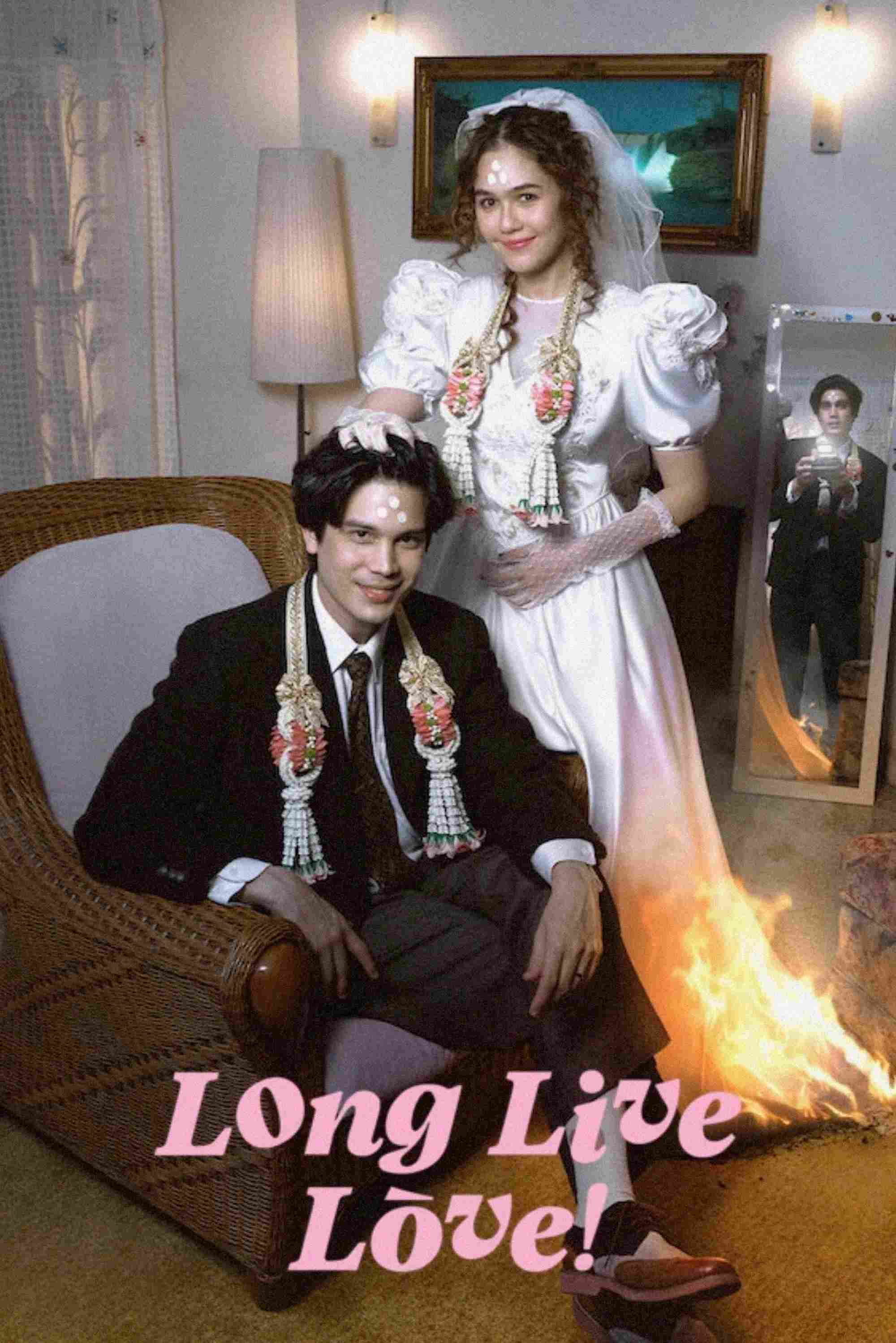 Poster chính thức của phim Phim Tình Cảm, Phim Hài "Trăm năm hạnh phúc!" (Long Live Love! - 2023), với sự tham gia của diễn viên Sunny Suwanmethanon và Araya A. Hargate.