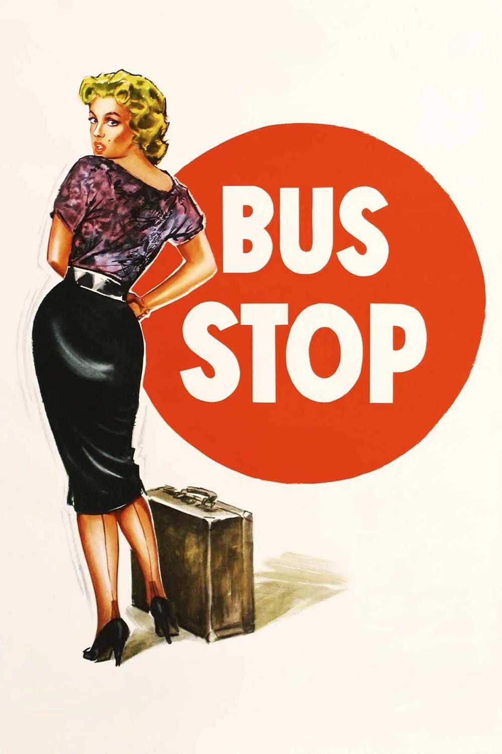 Poster chính thức của phim Phim Hài, Phim Tâm Lý "Trạm Xe Buýt" (Bus Stop - 1956), với sự tham gia của diễn viên Marilyn Monroe và Don Murray.