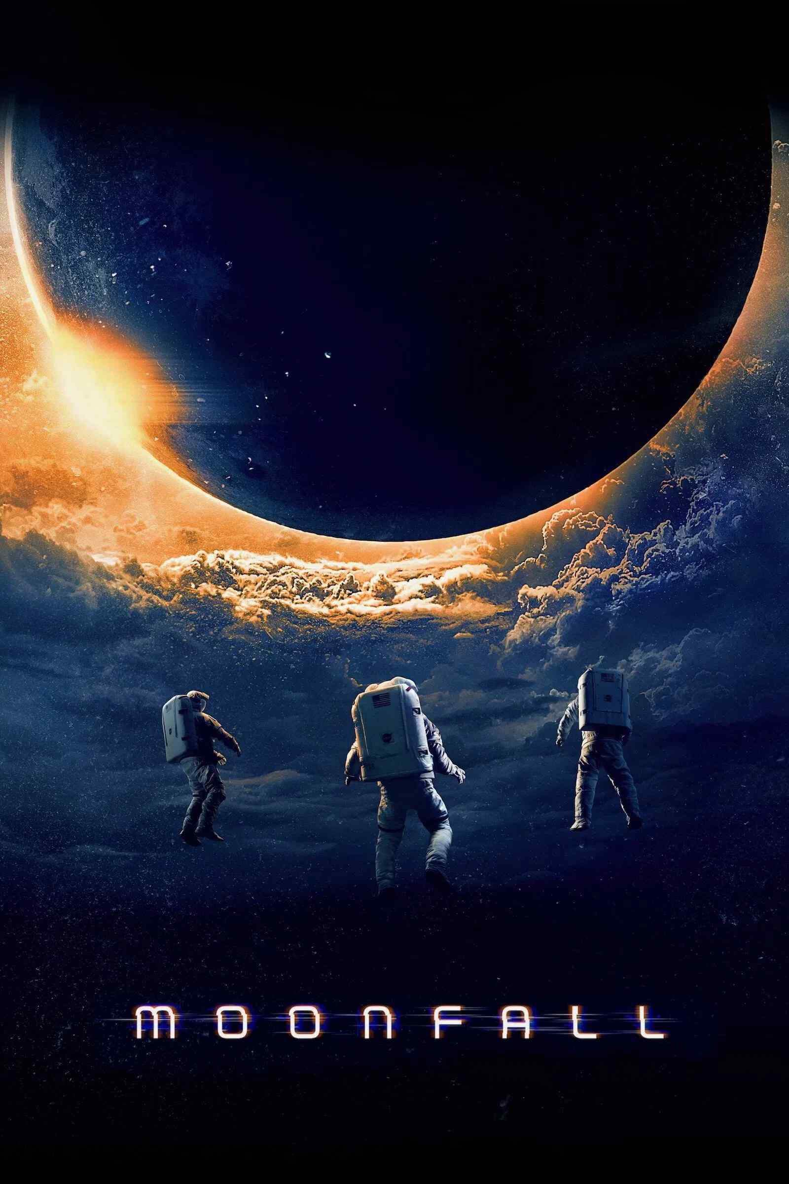 Poster chính thức của phim Phim Viễn Tưởng, Phim Phiêu Lưu "Trăng Rơi" (Moonfall - 2022), với sự tham gia của diễn viên Halle Berry và Patrick Wilson.