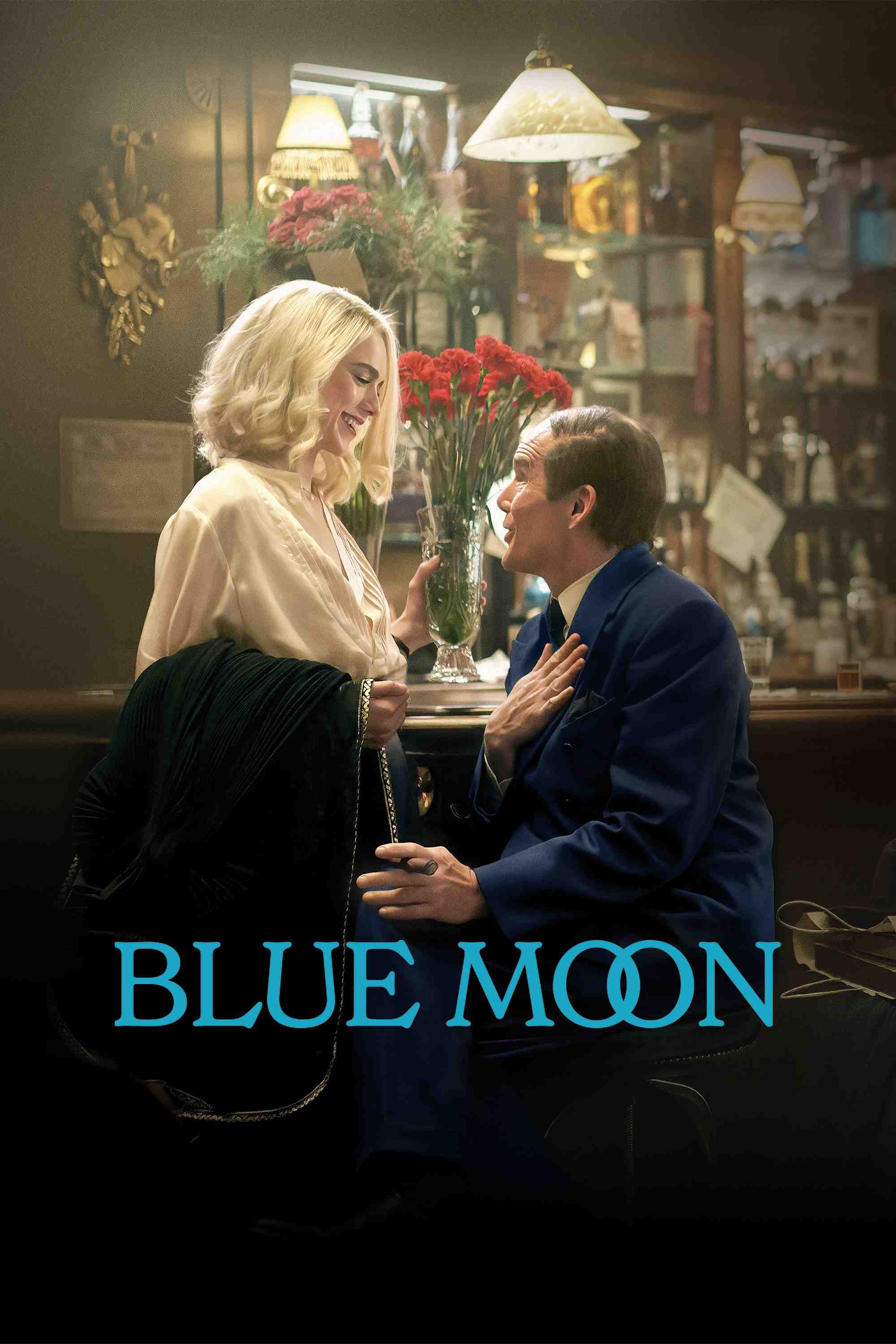 Poster chính thức của phim Phim Lịch Sử, Phim Tâm Lý "Trăng Xanh" (Blue Moon - 2025), với sự tham gia của diễn viên Ethan Hawke và Margaret Qualley.