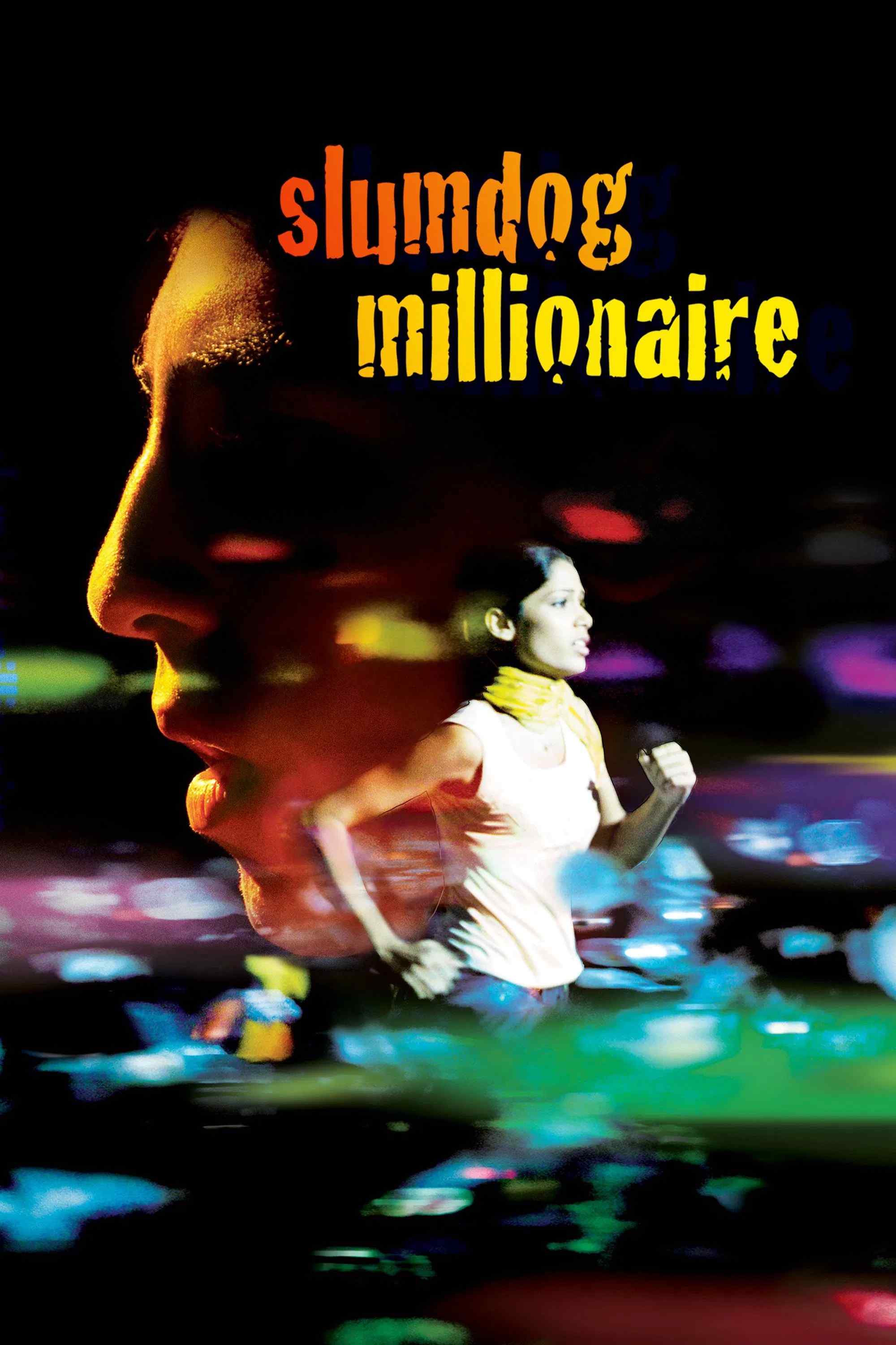 Poster chính thức của phim Phim Tâm Lý, Phim Tình Cảm "Triệu Phú Ổ Chuột" (Slumdog Millionaire - 2008), với sự tham gia của diễn viên Dev Patel và Freida Pinto.