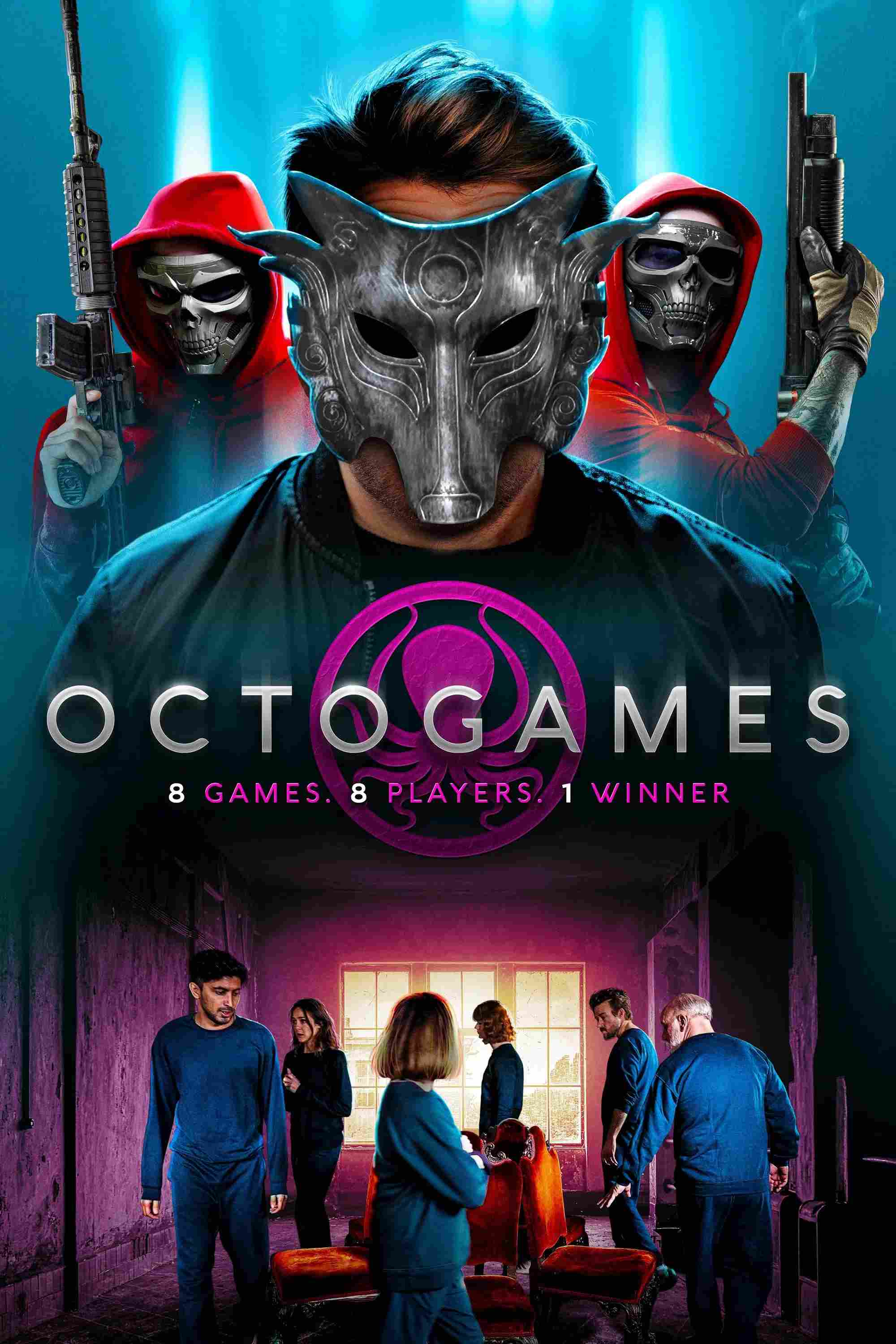Poster chính thức của phim Phim Giật Gân, Phim Hành Động "Trò Chơi Bạch Tuộc" (The OctoGames - 2022), với sự tham gia của diễn viên Lacy Hartselle và Cale Adcock.