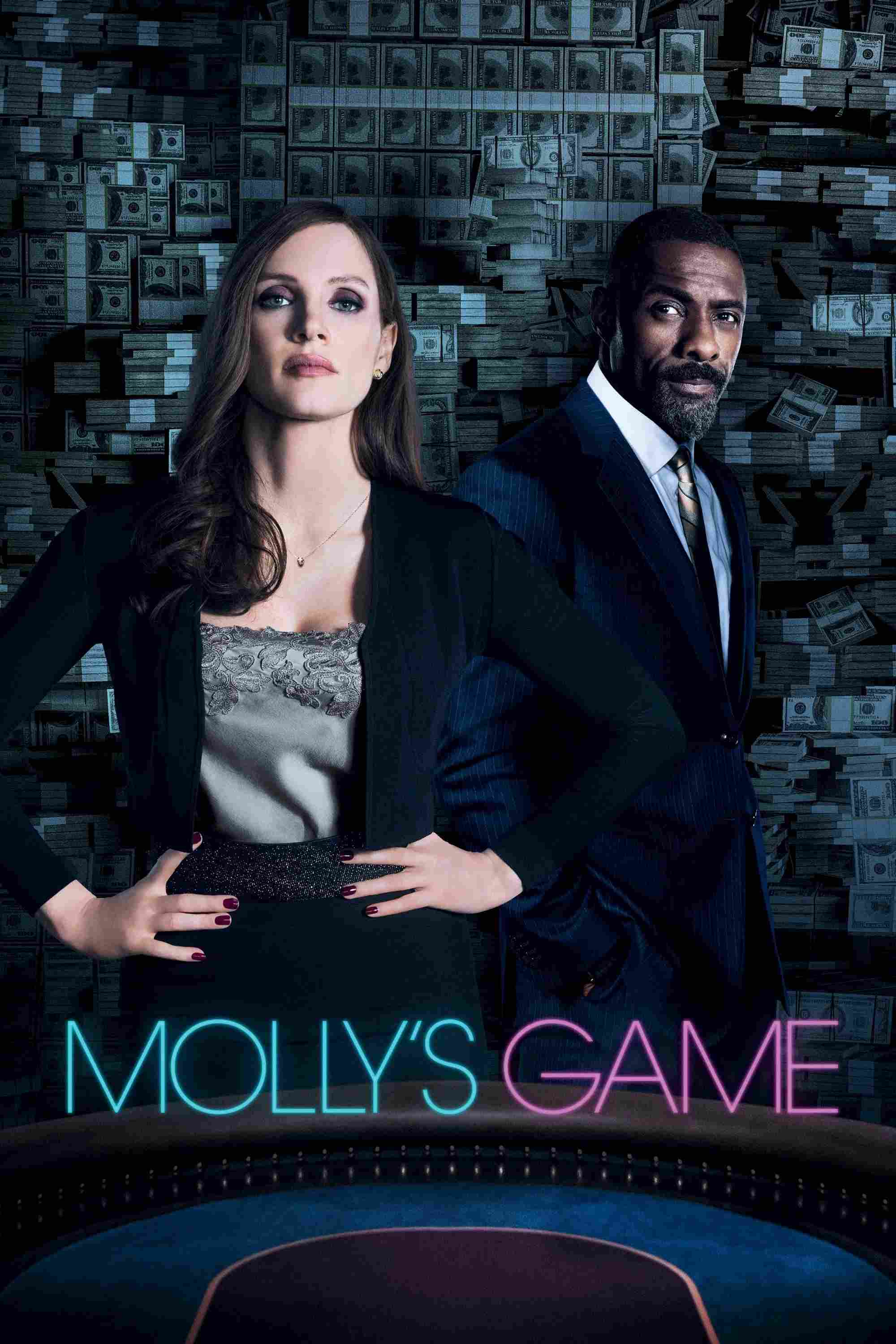 Poster chính thức của phim Phim Tâm Lý, Phim Hình Sự "Trò chơi của Molly" (Molly's Game - 2017), với sự tham gia của diễn viên Jessica Chastain và Idris Elba.
