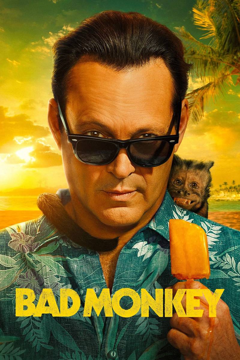 Poster chính thức của phim Phim Hài, Phim Hình Sự "Trò Khỉ" (Bad Monkey - 2024), với sự tham gia của diễn viên Vince Vaughn và L. Scott Caldwell.