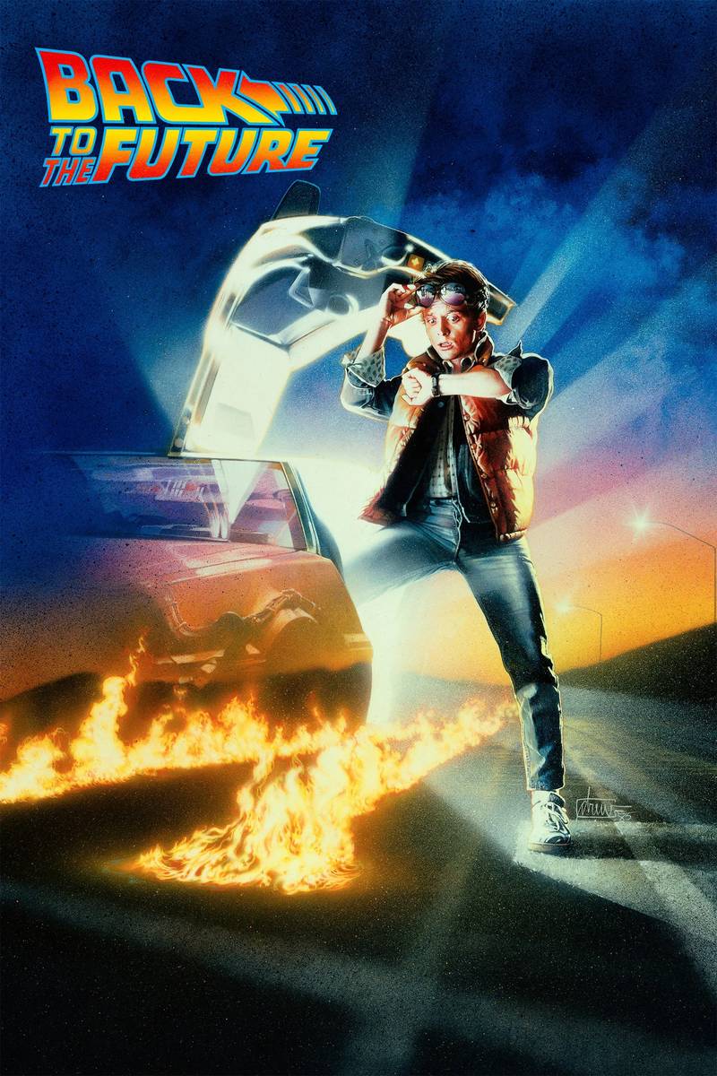 Poster chính thức của phim Phim Phiêu Lưu, Phim Hài "Trở Về Tương Lai" (Back to the Future - 1985), với sự tham gia của diễn viên Michael J. Fox và Christopher Lloyd.