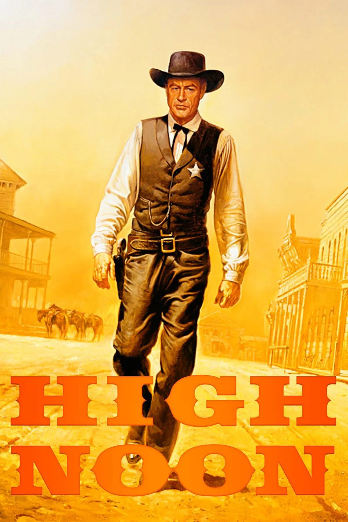 Poster chính thức của phim Phim Miền Tây, Phim Tâm Lý "Trưa Hè Nóng Bỏng" (High Noon - 1952), với sự tham gia của diễn viên Gary Cooper và Thomas Mitchell.