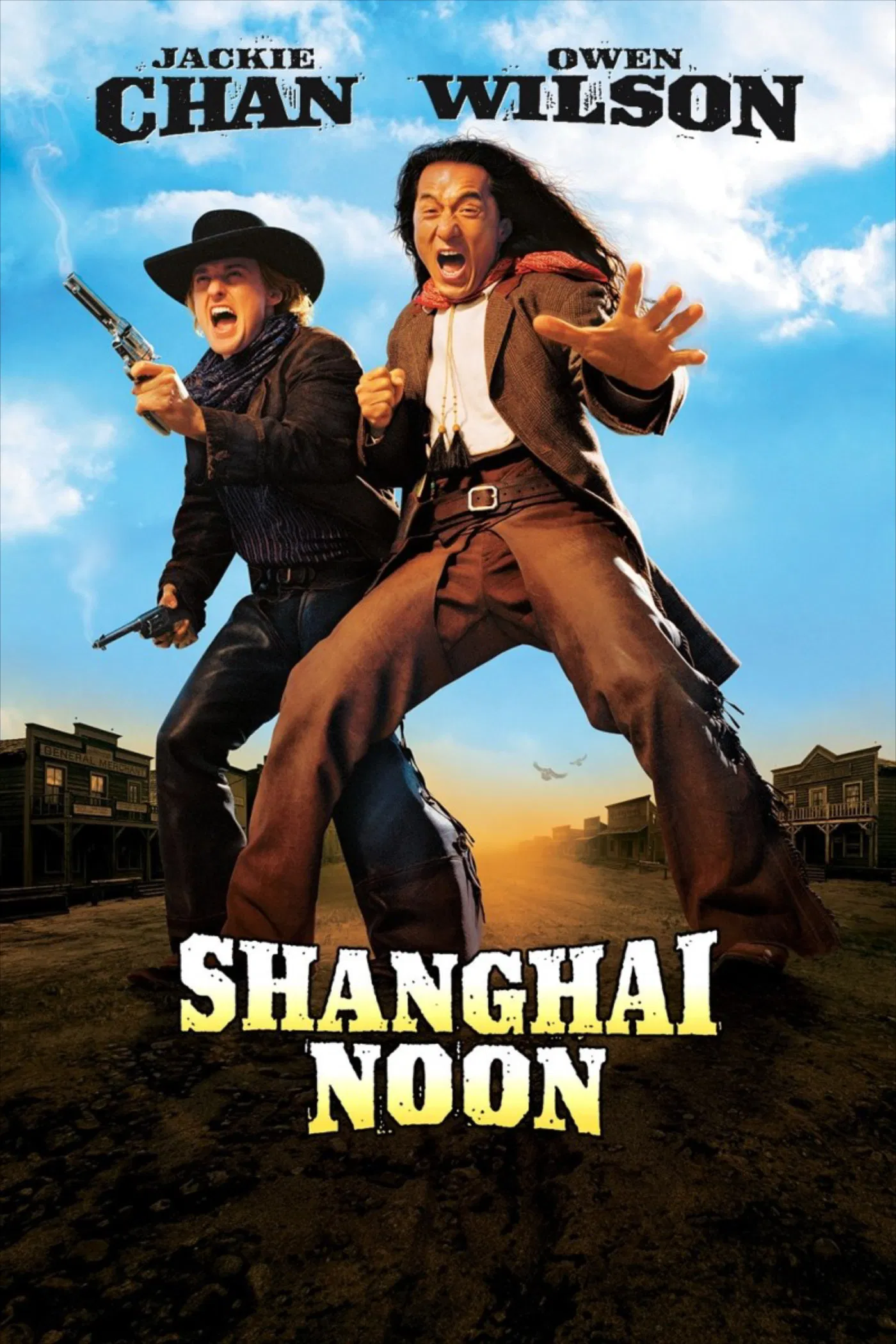 Poster chính thức của phim Phim Phiêu Lưu, Phim Hành Động "Trưa Thượng Hải" (Shanghai Noon - 2000), với sự tham gia của diễn viên Thành Long và Owen Wilson.