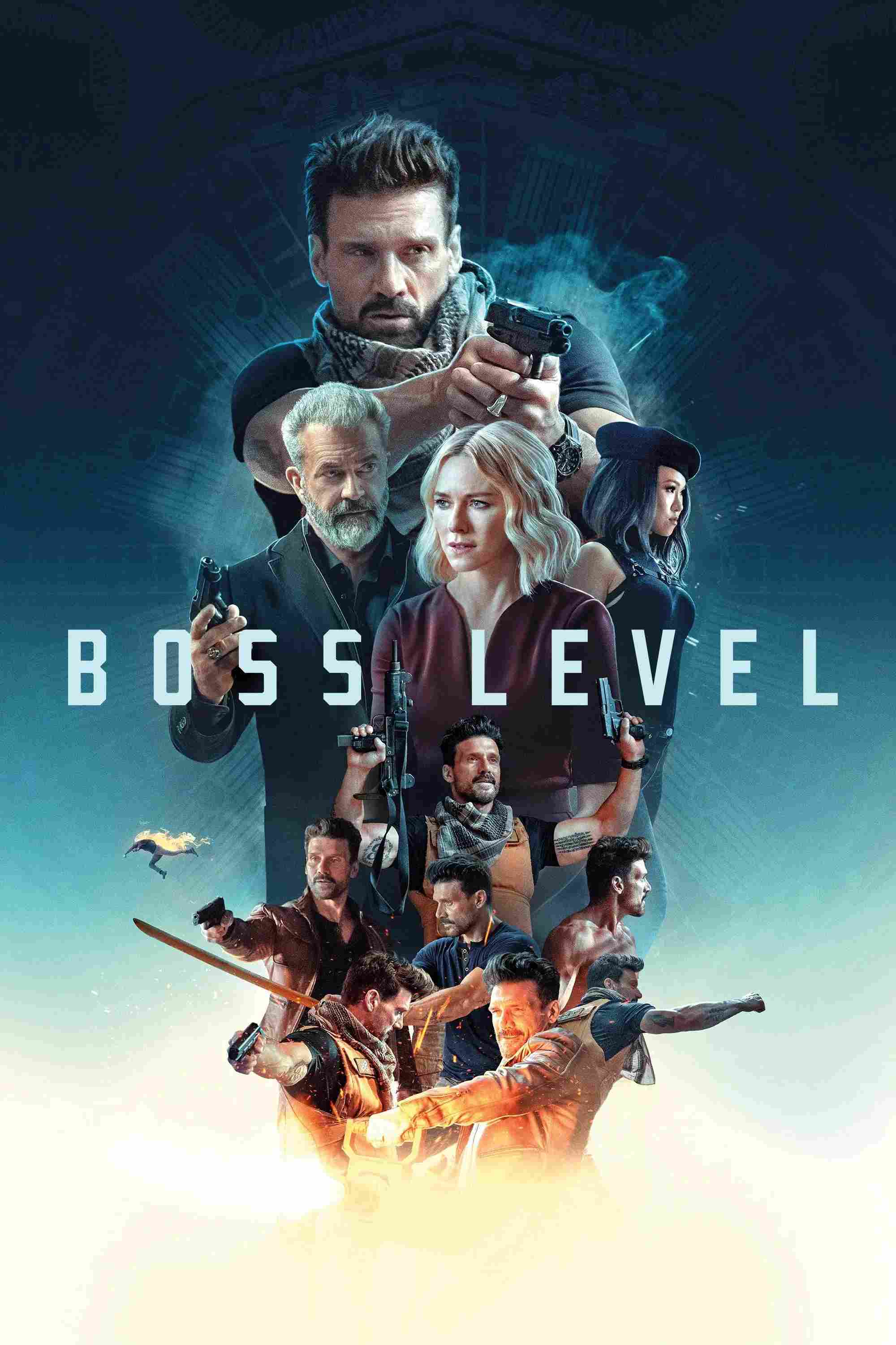 Poster chính thức của phim Phim Hành Động, Phim Viễn Tưởng "Trùm Cuối Siêu Đẳng" (Boss Level - 2021), với sự tham gia của diễn viên Frank Grillo và Mel Gibson.