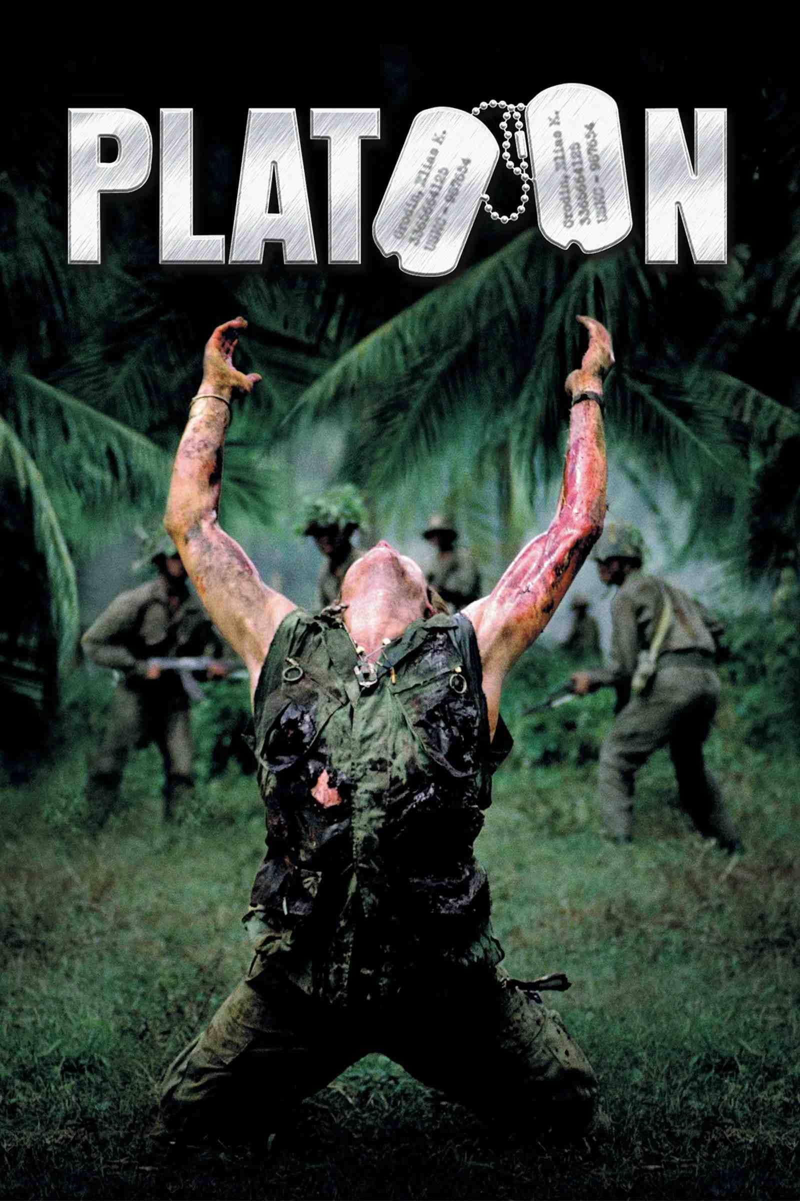Poster chính thức của phim Phim Tâm Lý, Phim Chiến Tranh "Trung Đội" (Platoon - 1986), với sự tham gia của diễn viên Charlie Sheen và Willem Dafoe.