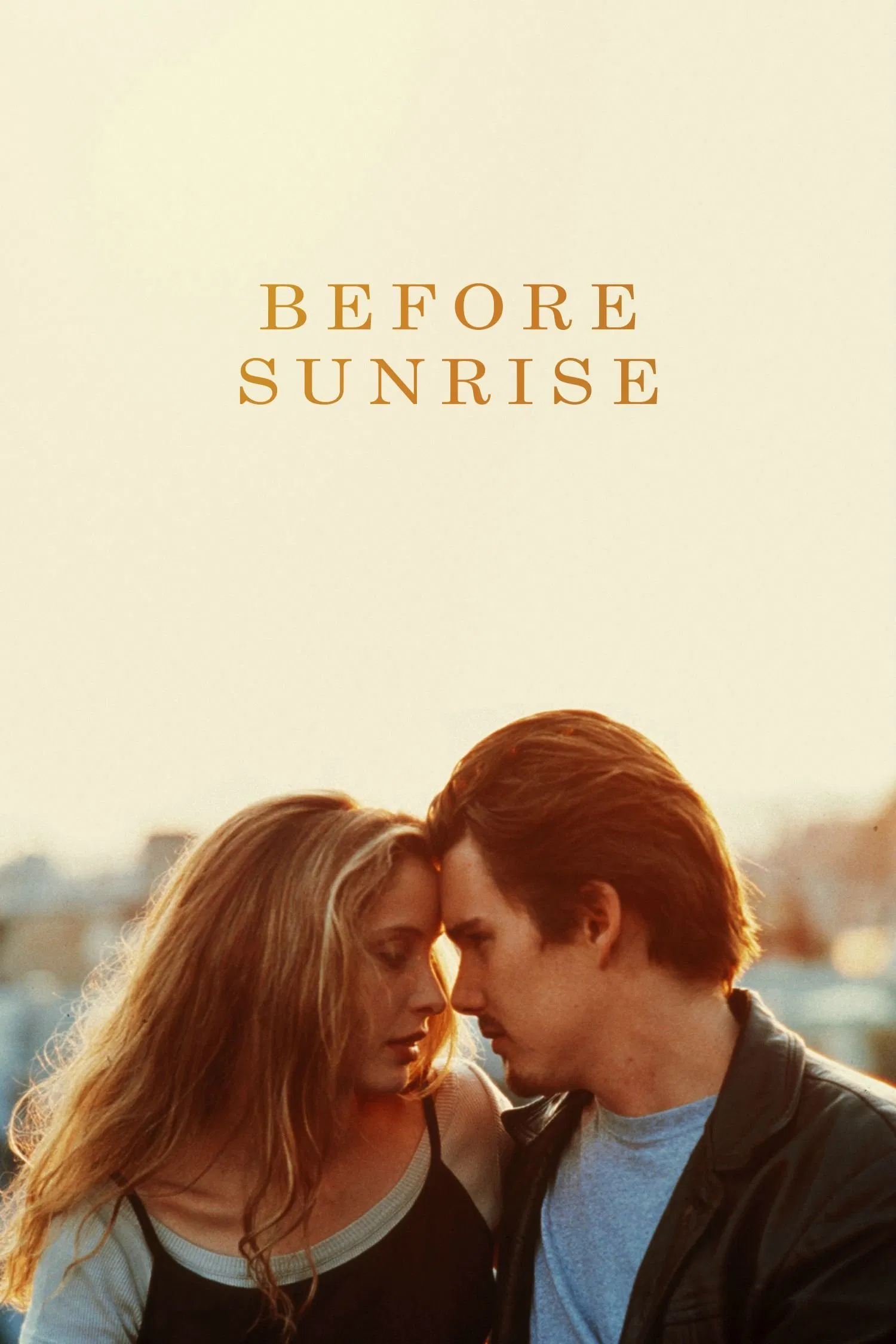 Poster chính thức của phim Phim Tâm Lý, Phim Tình Cảm "Trước Lúc Bình Minh" (Before Sunrise - 1995), với sự tham gia của diễn viên Ethan Hawke và Julie Delpy.