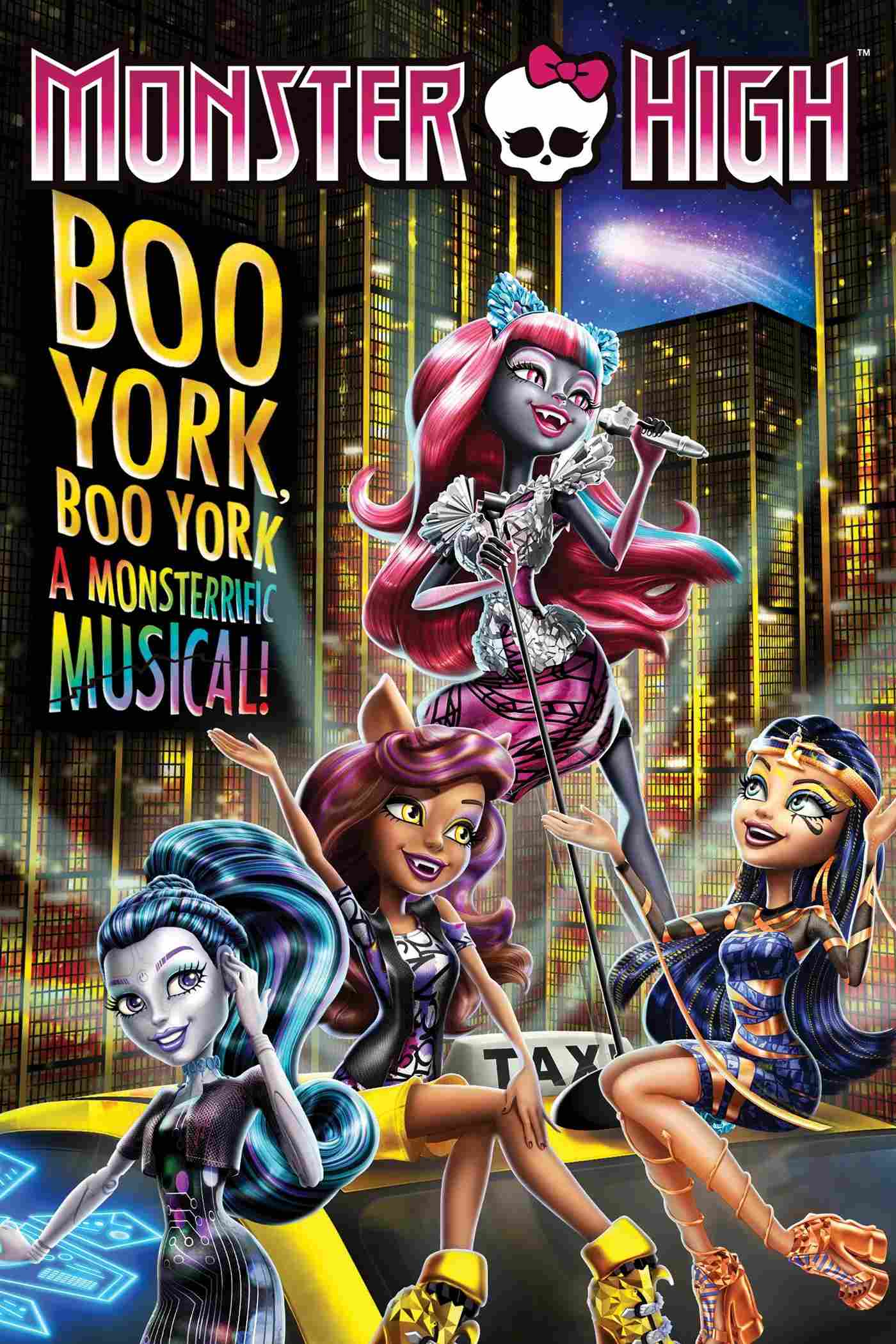 Poster chính thức của phim Phim Hoạt Hình, Phim Gia Đình "Trường trung học quái vật: Boo York, Boo York" (Monster High: Boo York, Boo York - 2015), với sự tham gia của diễn viên Salli Saffioti và Missi Hale.