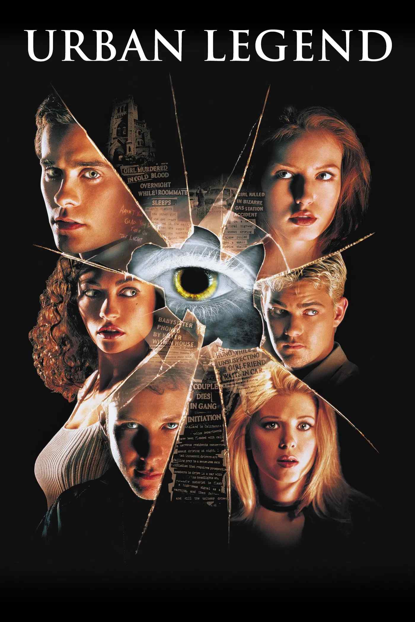 Poster chính thức của phim Phim Kinh Dị, Phim Bí Ẩn "Truyền Thuyết Thành Phố" (Urban Legend - 1998), với sự tham gia của diễn viên Alicia Witt và Jared Leto.