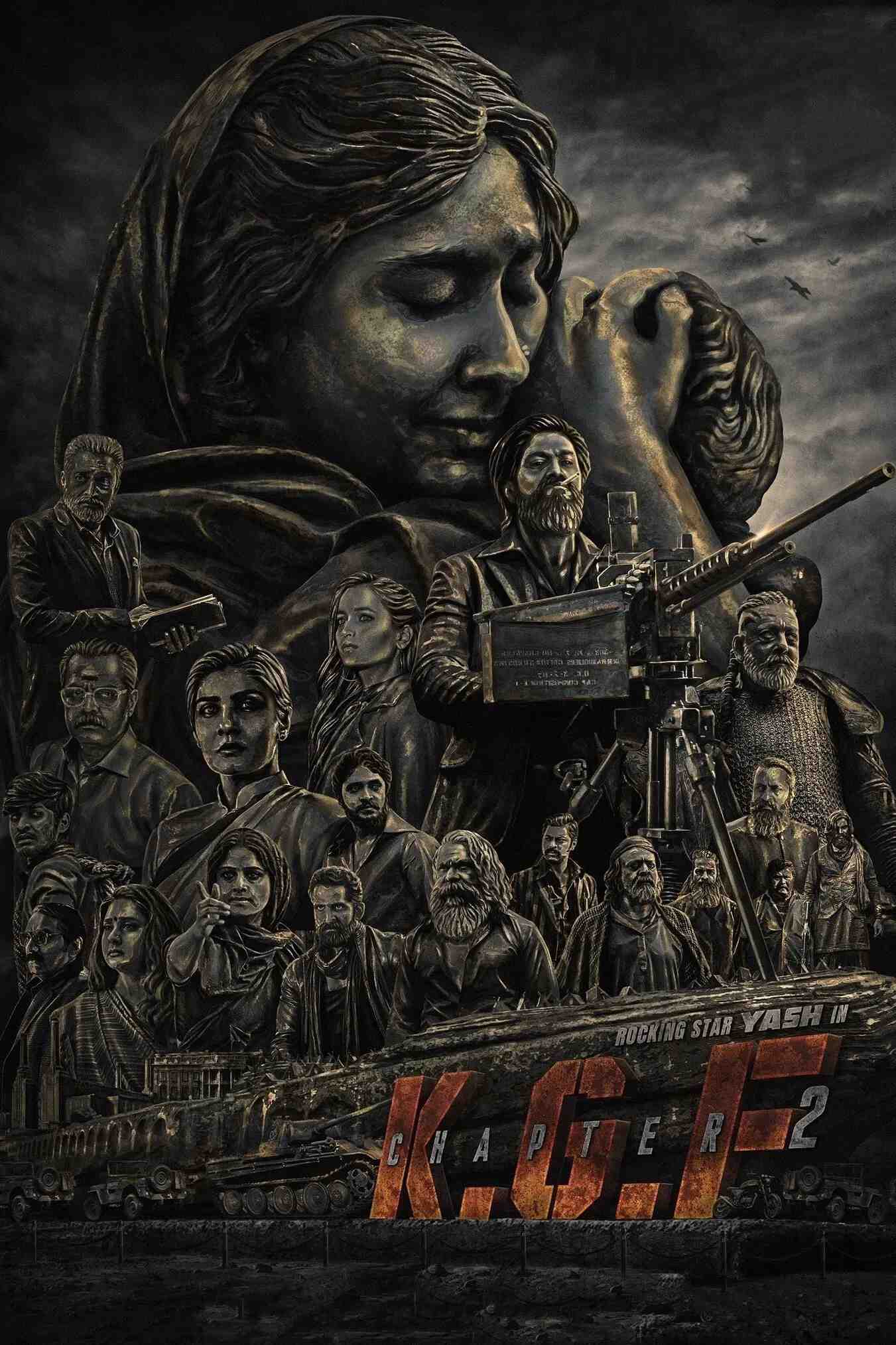 Poster chính thức của phim Phim Hành Động, Phim Giật Gân "Truyền Thuyết Thành Phố Vàng 2" (K.G.F: Chapter 2 - 2022), với sự tham gia của diễn viên Yash và Sanjay Dutt.