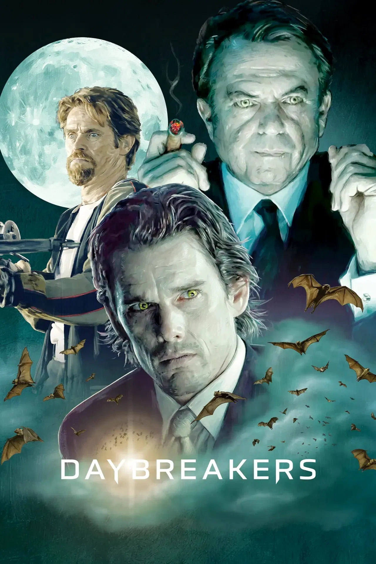 Poster chính thức của phim Phim Hành Động, Phim Giả Tượng "Tử Chiến Ma Cà Rồng" (Daybreakers - 2010), với sự tham gia của diễn viên Ethan Hawke và Sam Neill.
