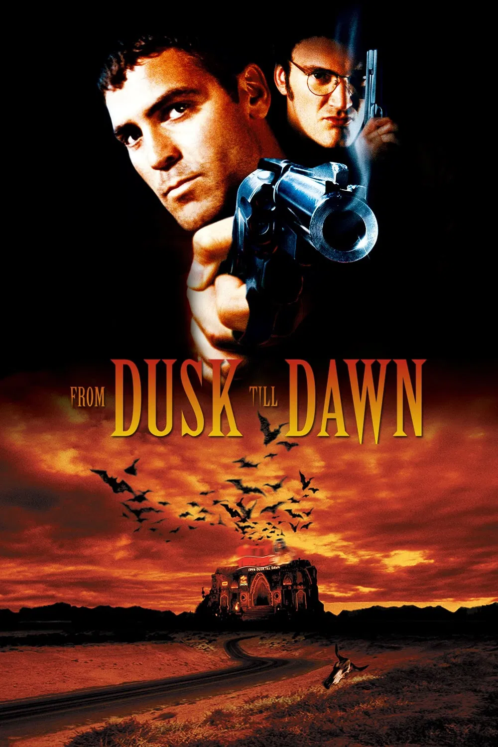 Poster chính thức của phim Phim Kinh Dị, Phim Hành Động "Từ Hoàng Hôn Tới Bình Minh" (From Dusk Till Dawn - 1996), với sự tham gia của diễn viên George Clooney và Quentin Tarantino.