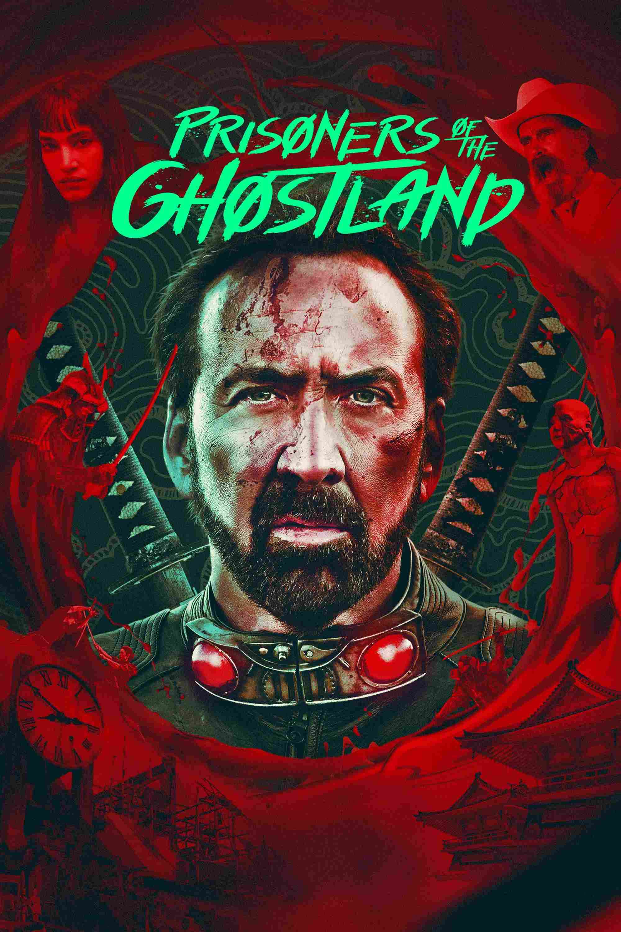 Poster chính thức của phim Phim Hành Động, Phim Giả Tượng "Tù Nhân Của Vùng Đất Ma Quái" (Prisoners of the Ghostland - 2021), với sự tham gia của diễn viên Nicolas Cage và Sofia Boutella.