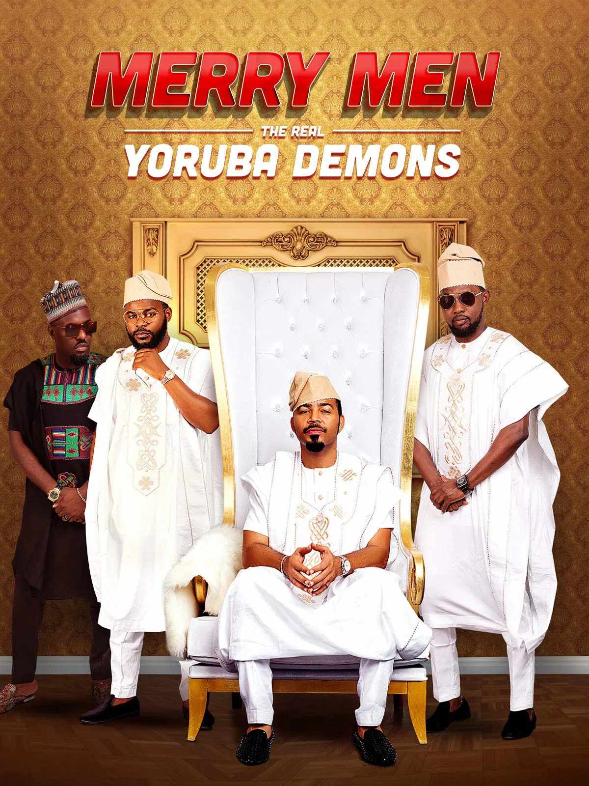Poster chính thức của phim Phim Hài "Tứ Quái Yoruba" (Merry Men: The Real Yoruba Demons - 2018), với sự tham gia của diễn viên Damilola Adegbite và Osas Ighodaro.
