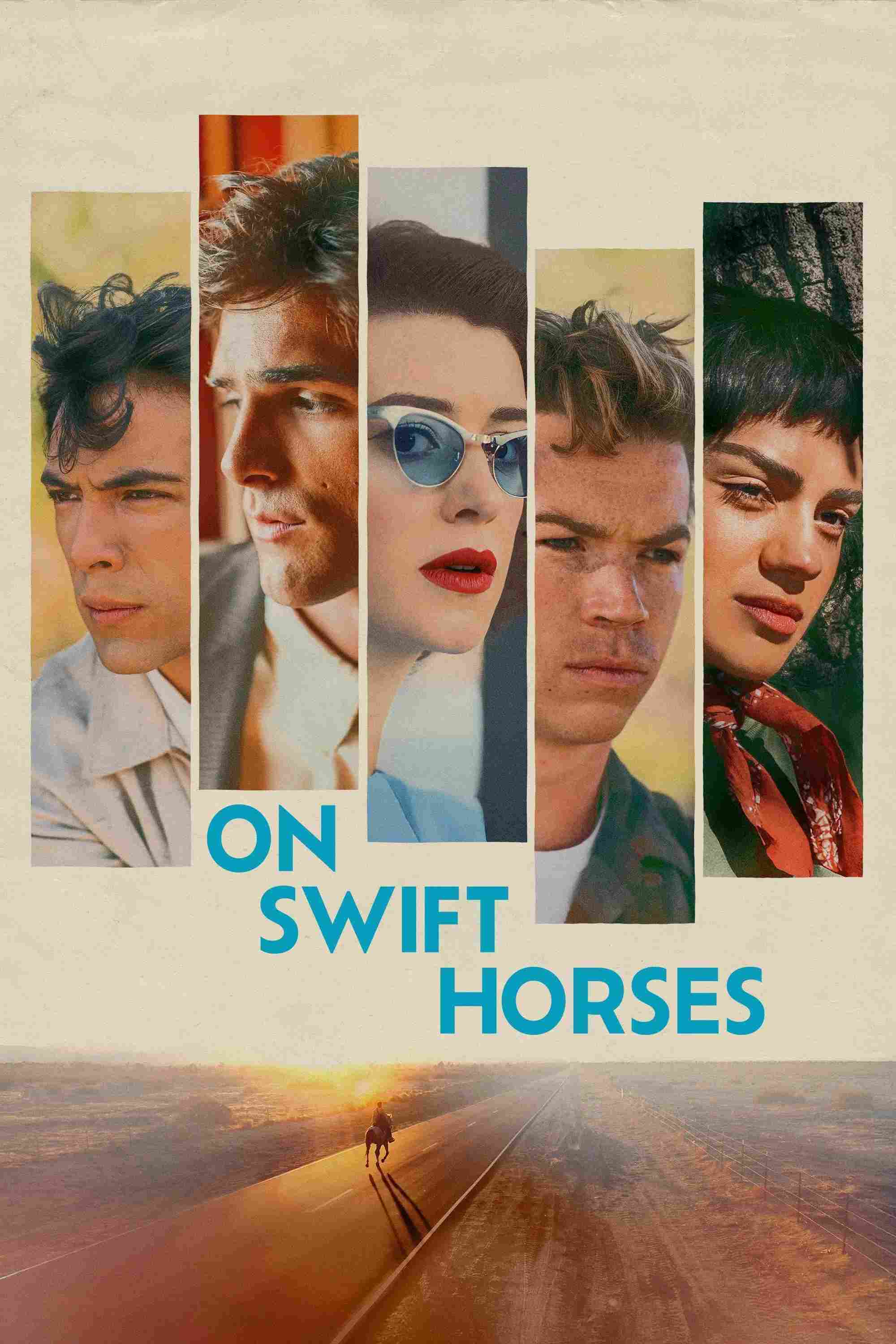 Poster chính thức của phim Phim Tình Cảm, Phim Tâm Lý "Tựa Gió Ngựa Phi" (On Swift Horses - 2025), với sự tham gia của diễn viên Daisy Edgar-Jones và Jacob Elordi.