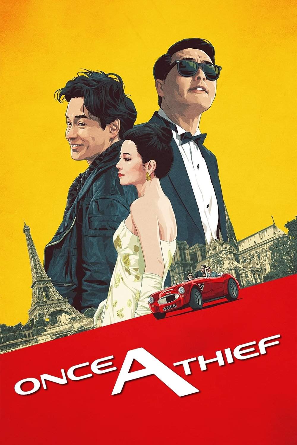 Poster chính thức của phim Phim Hành Động, Phim Hài "Tung Hoành Tứ Hải" (Once a Thief - 1991), với sự tham gia của diễn viên Châu Nhuận Phát và Trương Quốc Vinh.