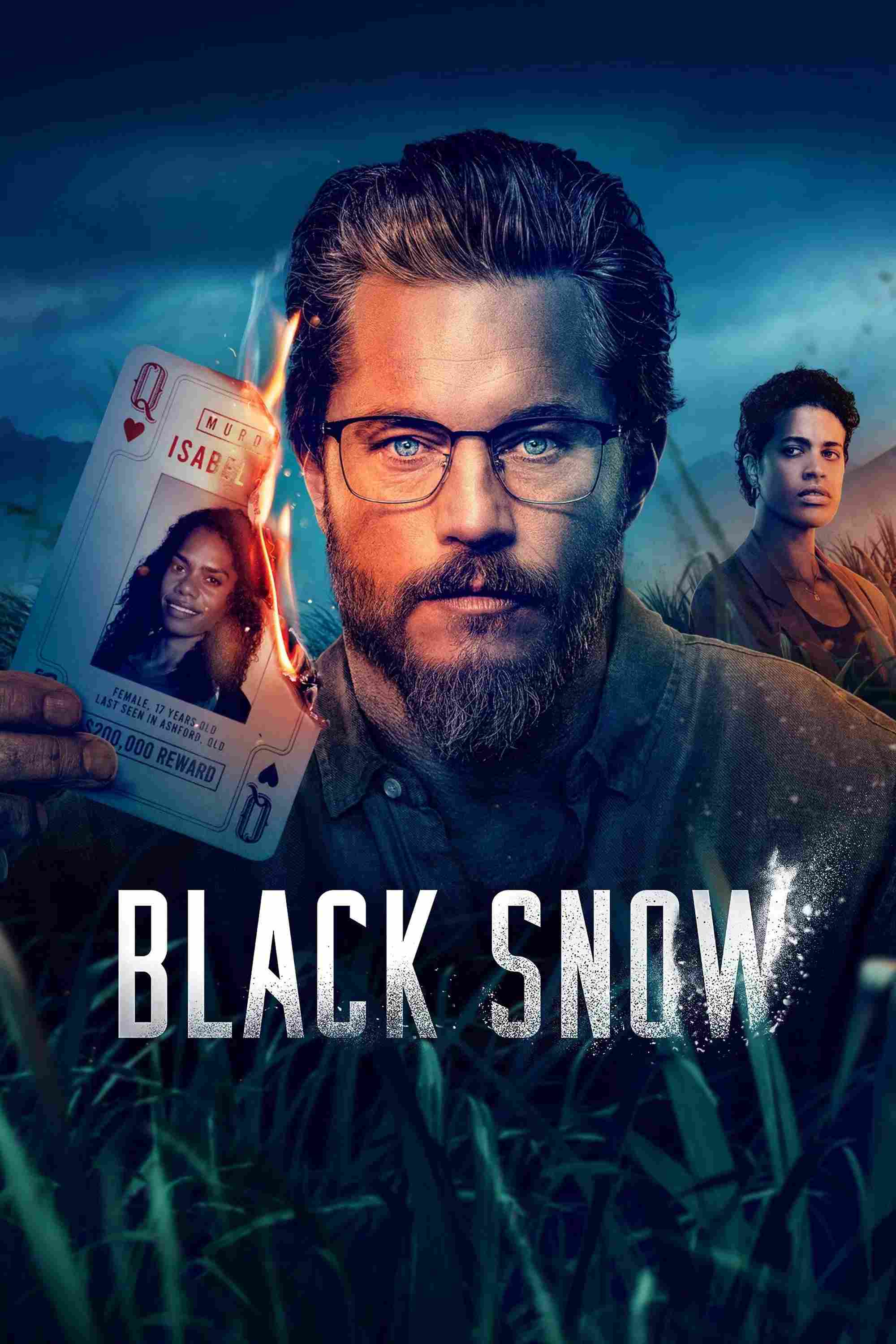 Poster chính thức của phim Phim Hình Sự "Tuyết Đen (Phần 2)" (Black Snow - 2023), với sự tham gia của diễn viên Travis Fimmel và Jana McKinnon.
