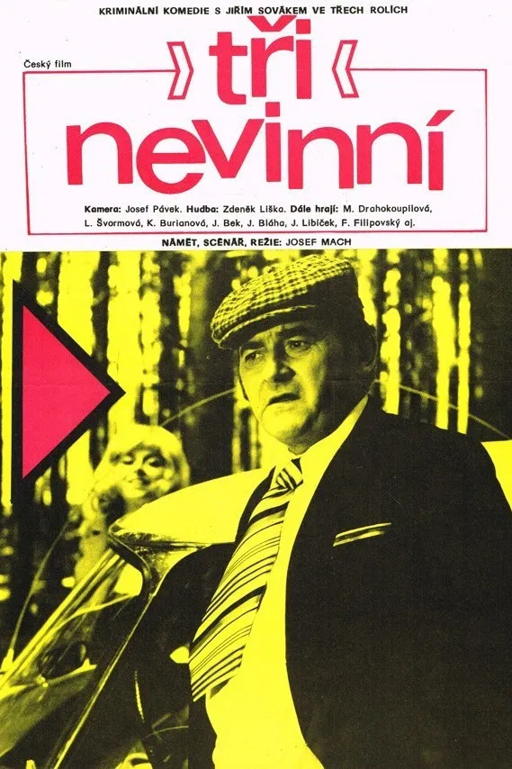 Poster chính thức của phim Phim Hài, Phim Hình Sự "Tuyết" (Tři nevinní - 1974), với sự tham gia của diễn viên Jiří Sovák và Marie Drahokoupilová.