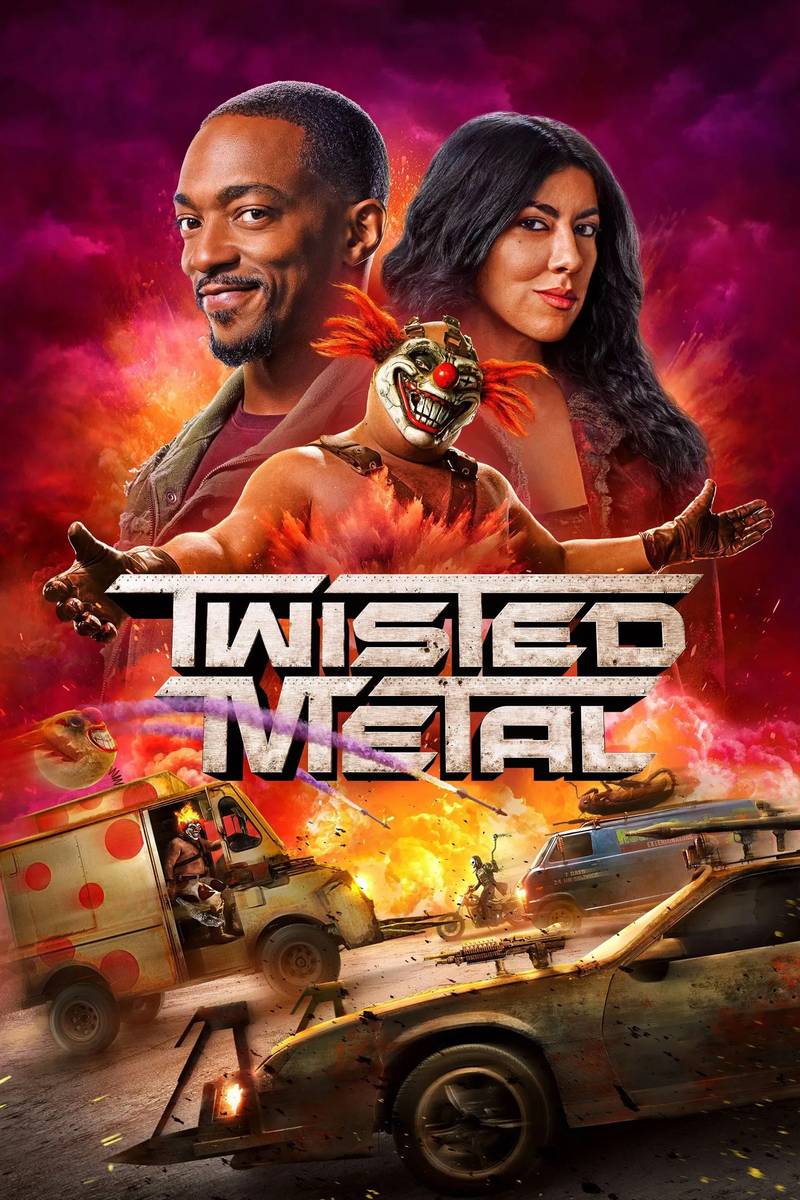 Poster chính thức của phim Phim Hành Động & Phiêu Lưu, Phim Hài "Twisted Metal" (Twisted Metal - 2023), với sự tham gia của diễn viên Anthony Mackie và Stephanie Beatriz.