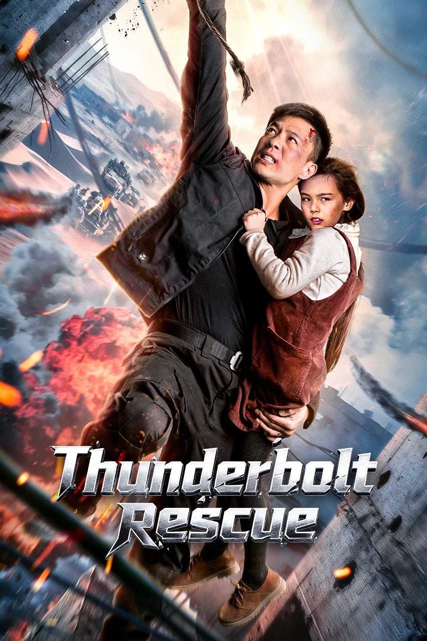 Poster chính thức của phim Phim Hành Động "Ứng Cứu Lôi Đình" (Thunderbolt Rescue - 2025), với sự tham gia của diễn viên An Chí Kiệt và Tara Clance.