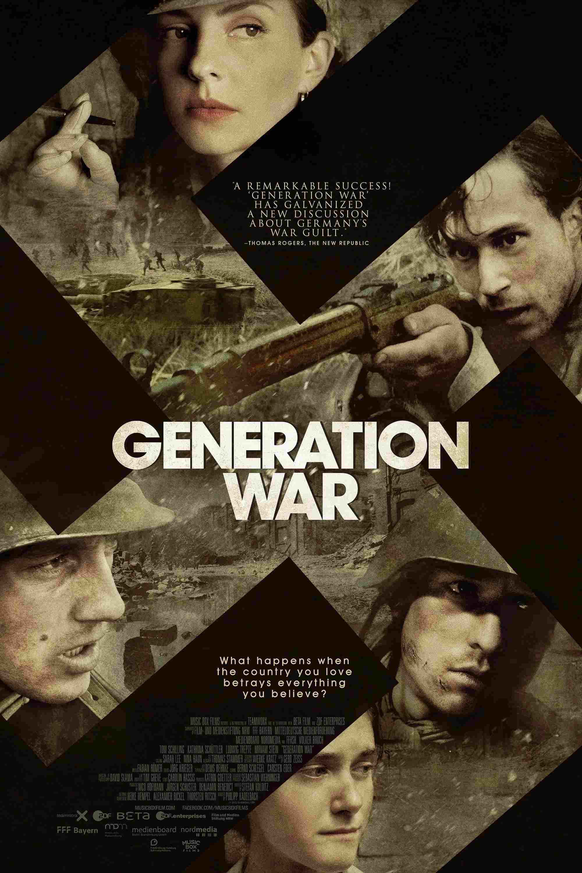 Poster chính thức của phim Phim Chiến Tranh & Chính Trị, Phim Tâm Lý "Unsere Mütter, unsere Väter" (Generation War - 2013), với sự tham gia của diễn viên Volker Bruch và Tom Schilling.