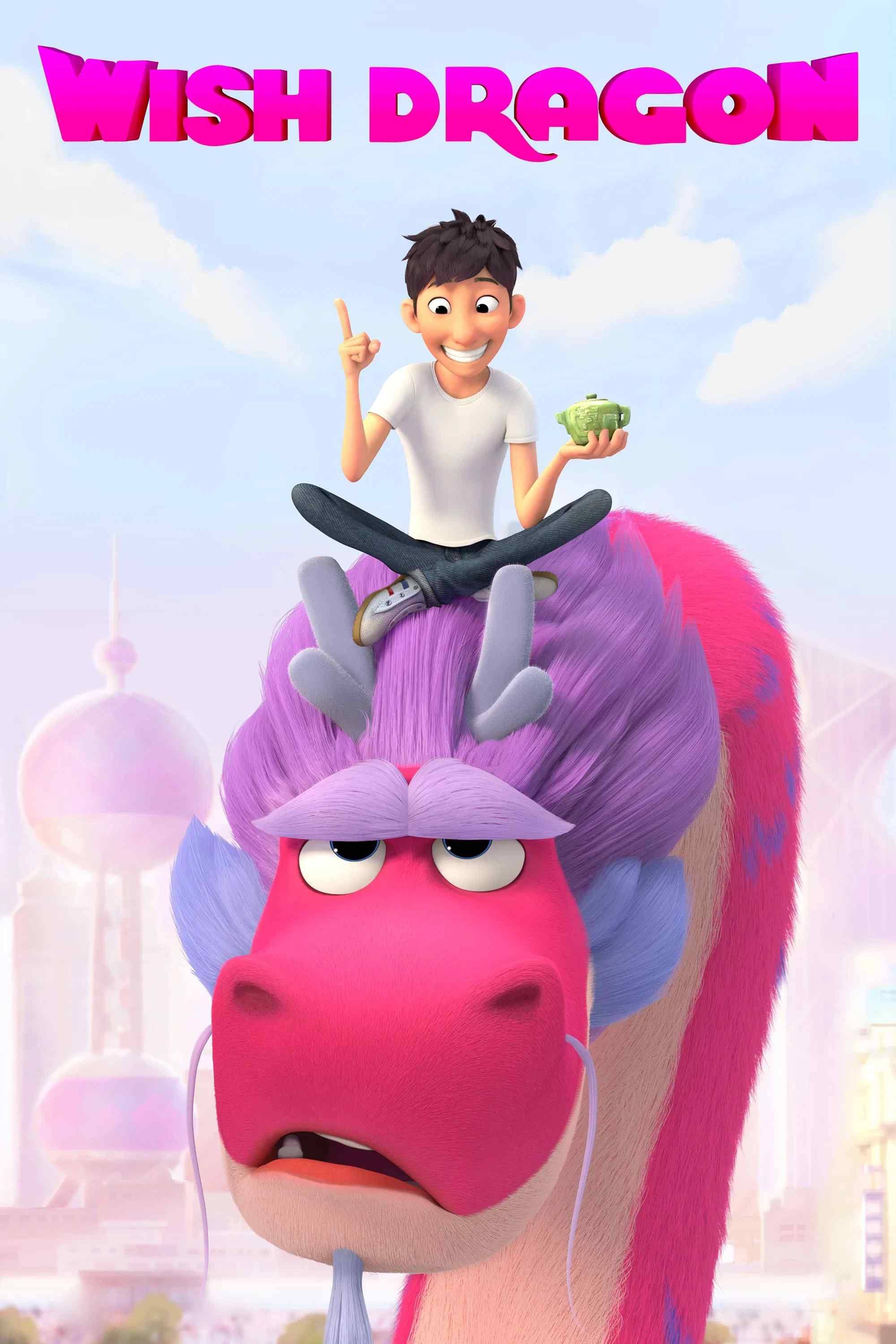Poster chính thức của phim Phim Hoạt Hình, Phim Gia Đình "Ước Nguyện Thần Long" (Wish Dragon - 2021), với sự tham gia của diễn viên Jimmy Wong và John Cho.