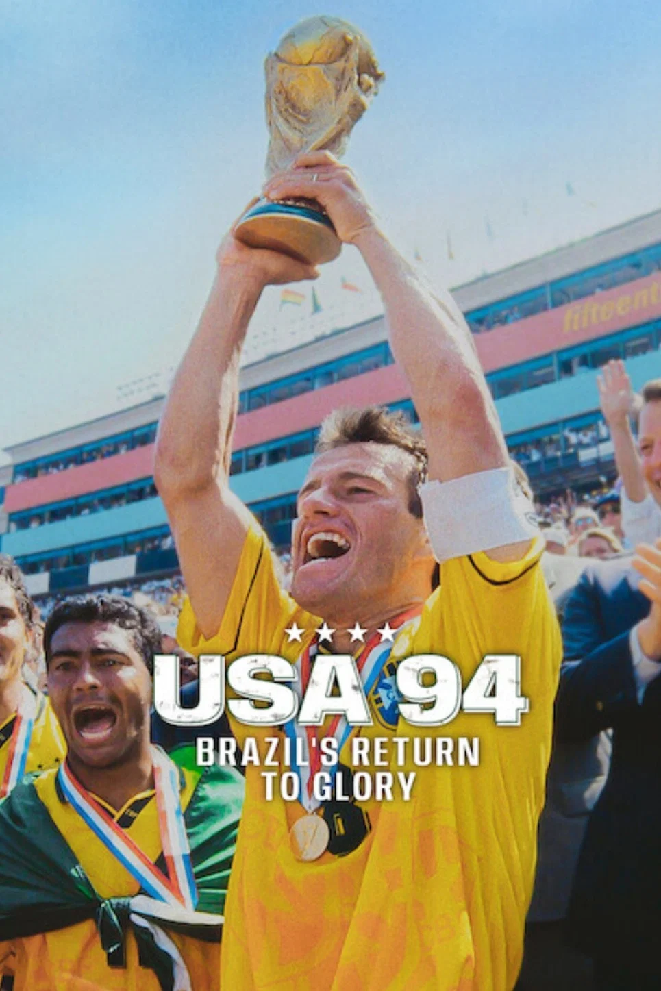 Poster chính thức của phim Phim Tài Liệu "USA 94: Brazil trở lại vinh quang" (USA 94: Brazil's Return to Glory - 2026), với sự tham gia của diễn viên Romário và Bebeto.