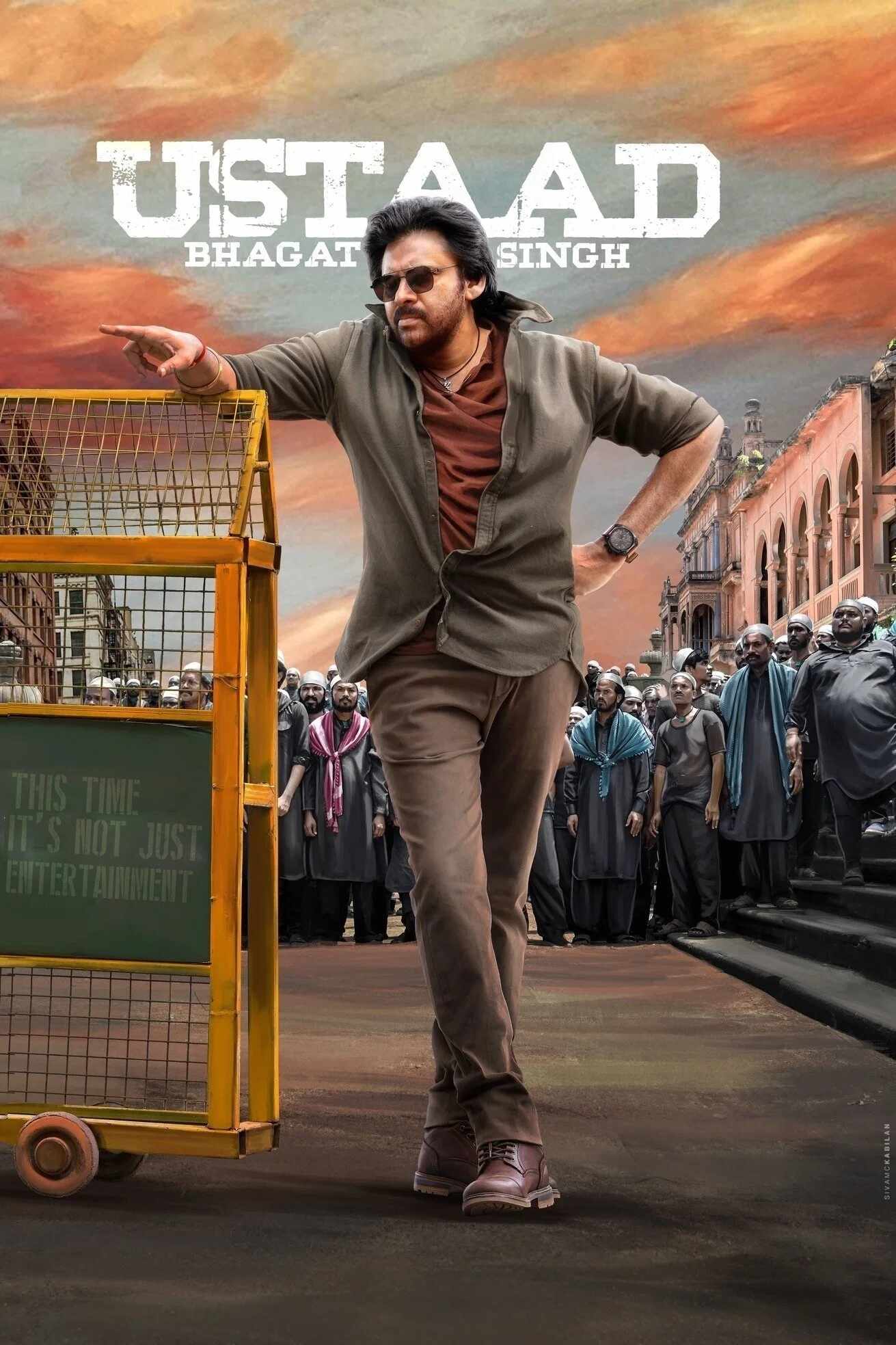 Poster chính thức của phim Phim Hành Động, Phim Hài "Ustaad Bhagat Singh" (Ustaad Bhagat Singh - 2026), với sự tham gia của diễn viên Pawan Kalyan và Sreeleela.