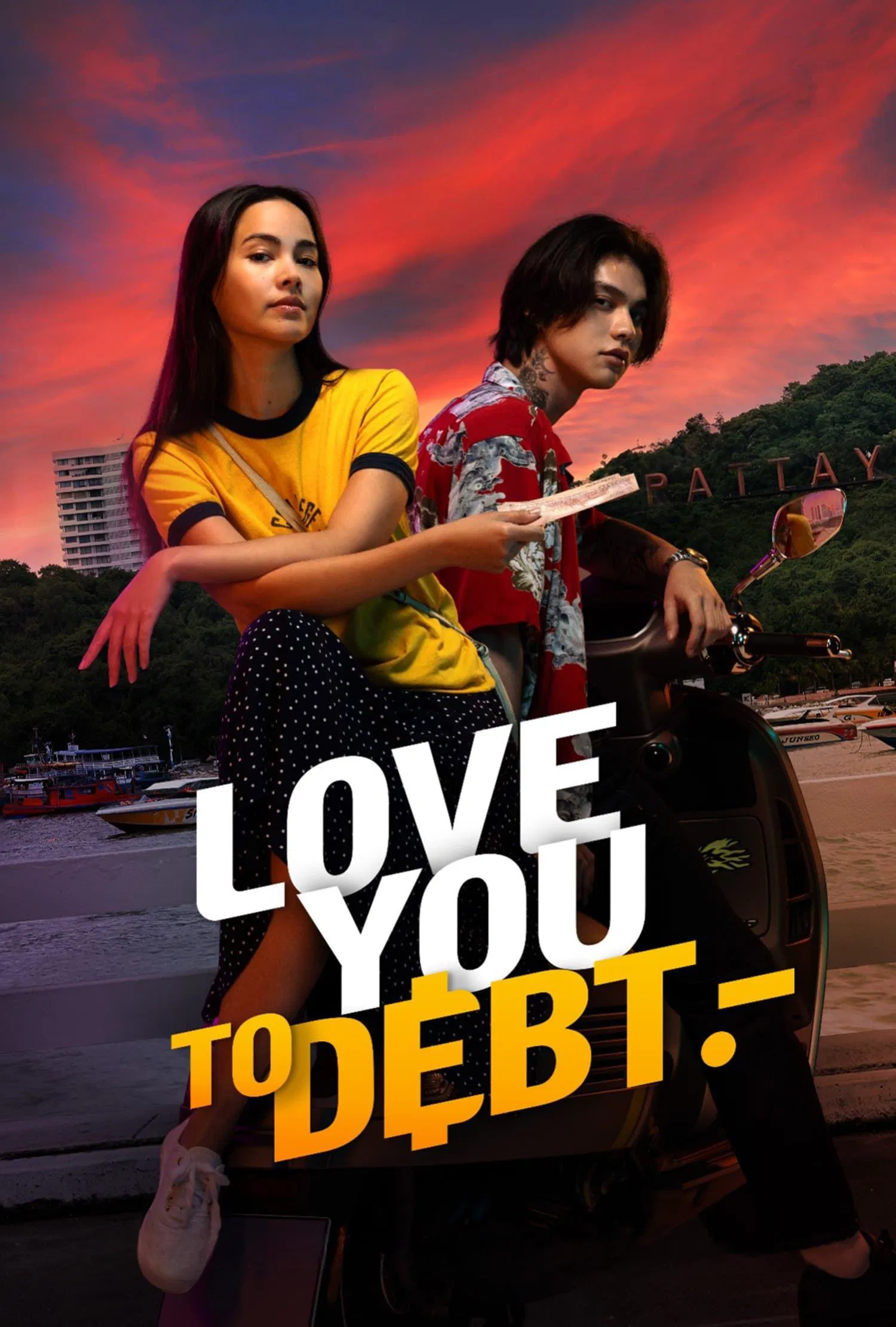 Poster chính thức của phim Phim Tâm Lý, Phim Tình Cảm "Vay Nợ Tình Yêu" (Love You To Debt - 2024), với sự tham gia của diễn viên Vachirawit Chivaaree và Urassaya Sperbund.