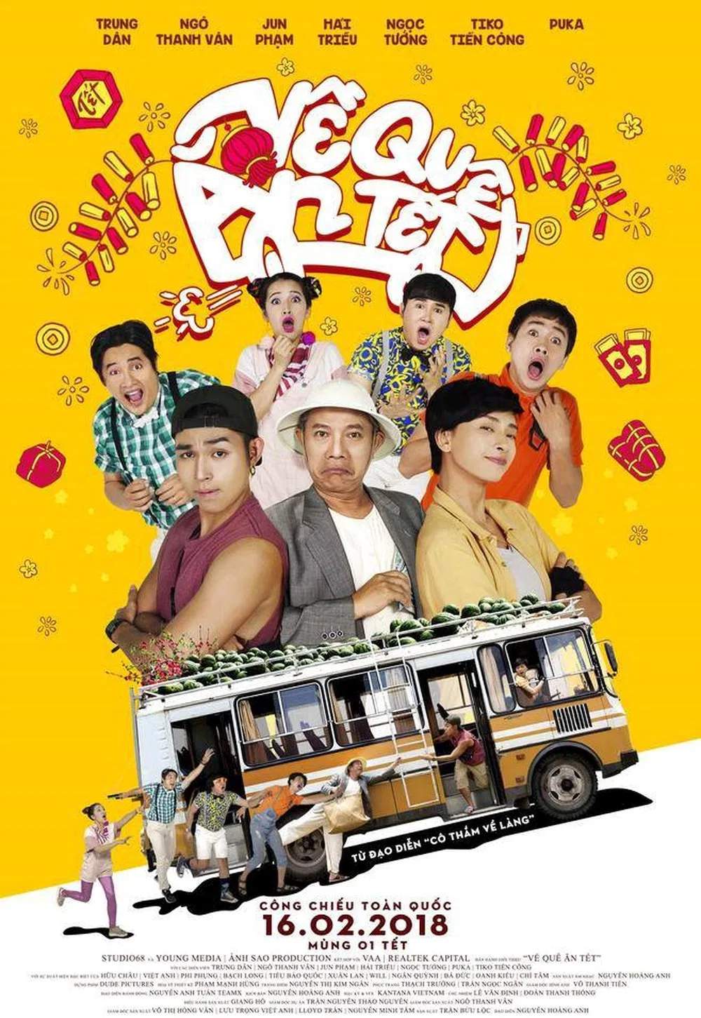 Poster chính thức của phim Phim Hài, Phim Gia Đình "Về Quê Ăn Tết" (Going Home for Tet - 2018), với sự tham gia của diễn viên Veronica Ngo và Jun Phạm.