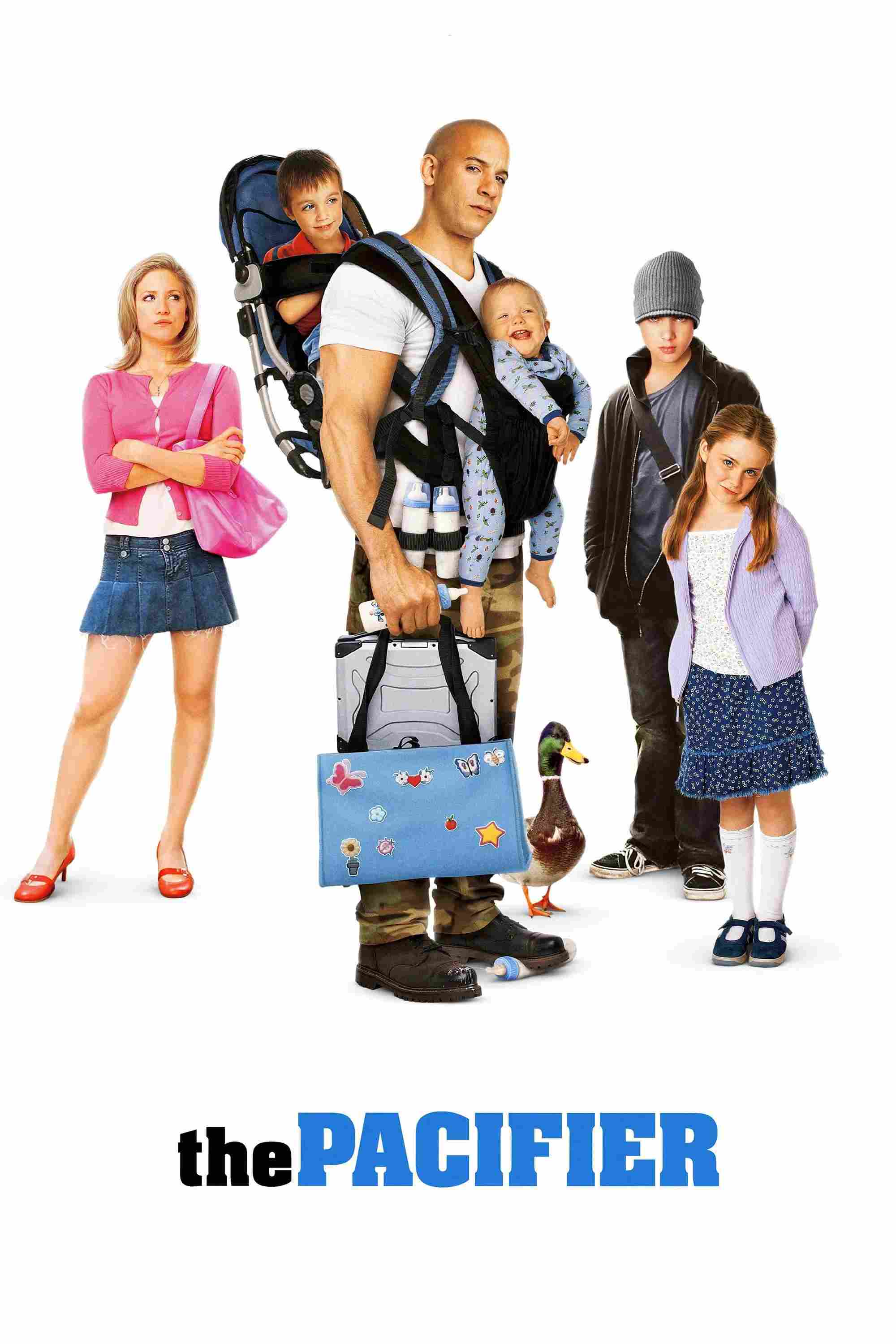 Poster chính thức của phim Phim Hài, Phim Gia Đình "Vệ Sĩ Bất Đắc Dĩ" (The Pacifier - 2005), với sự tham gia của diễn viên Vin Diesel và Lauren Graham.