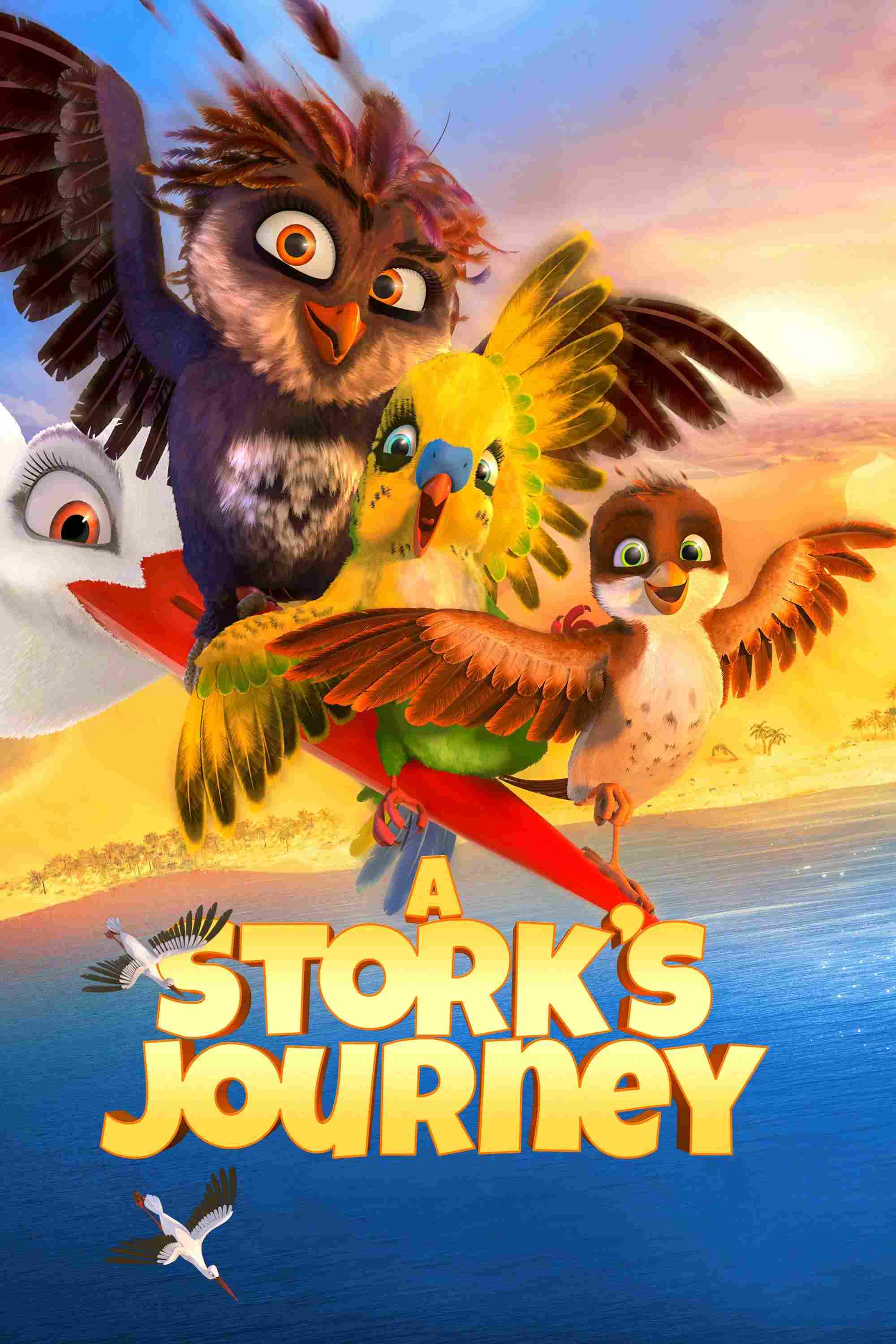 Poster chính thức của phim Phim Hoạt Hình, Phim Gia Đình "Vẹt Cò Phiêu Lưu Ký" (A Stork's Journey - 2017), với sự tham gia của diễn viên Tilman Döbler và Nicolette Krebitz.
