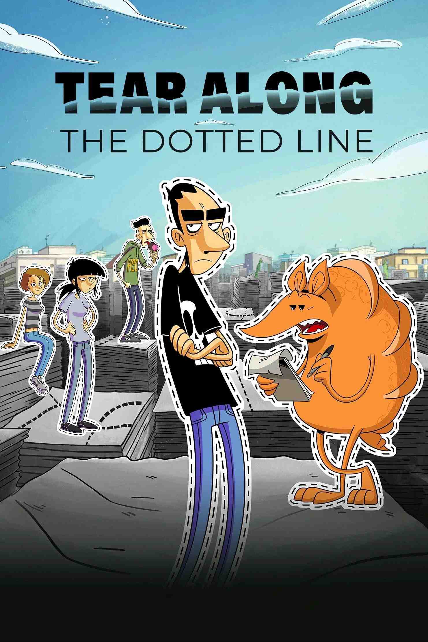 Poster chính thức của phim Phim Hoạt Hình, Phim Hài "Vết Xé Theo Đường Kẻ (Strappare lungo i bordi)" (Tear Along the Dotted Line - 2021), với sự tham gia của diễn viên Zerocalcare và Valerio Mastandrea.