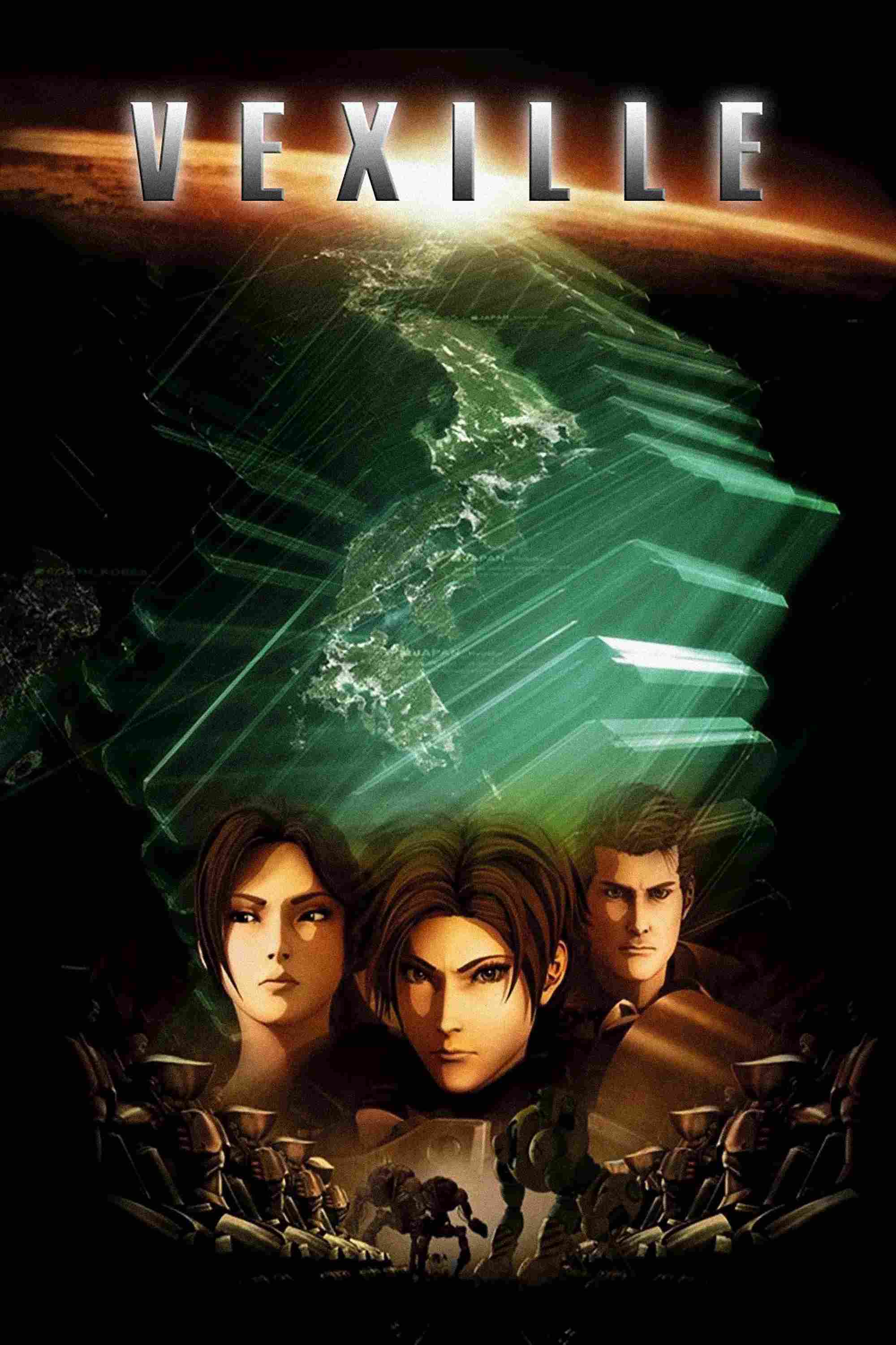 Poster chính thức của phim Phim Hoạt Hình, Phim Viễn Tưởng "Vexille" (Vexille - 2007), với sự tham gia của diễn viên Meisa Kuroki và Shosuke Tanihara.