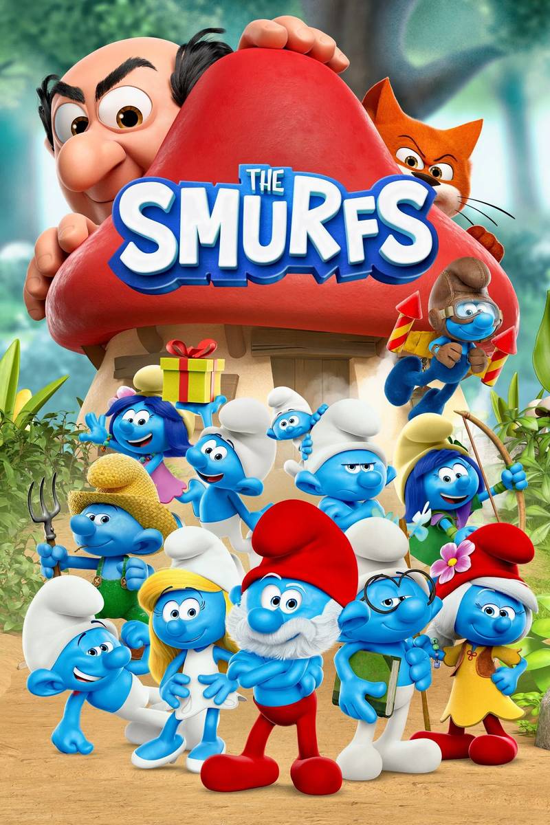 Poster chính thức của phim Phim Hoạt Hình, Phim Hài "Vị Khách Không Chịu Rời Đi" (The Smurfs - 2021), với sự tham gia của diễn viên Jean-Loup Horwitz và Anna Ramade.