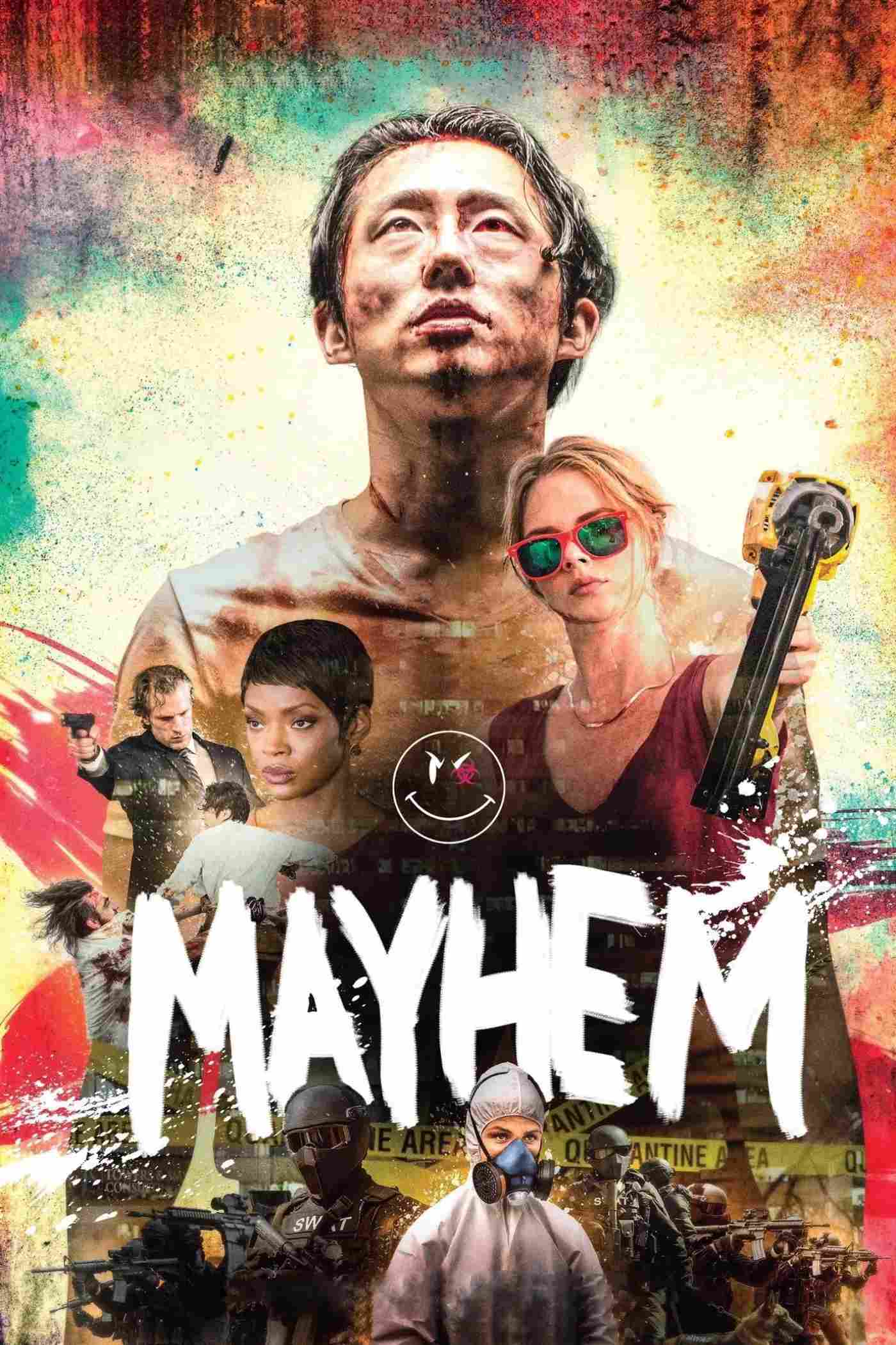Poster chính thức của phim Phim Hành Động, Phim Hài "Vi Rút Cuồng Loạn" (Mayhem - 2017), với sự tham gia của diễn viên Steven Yeun và Samara Weaving.