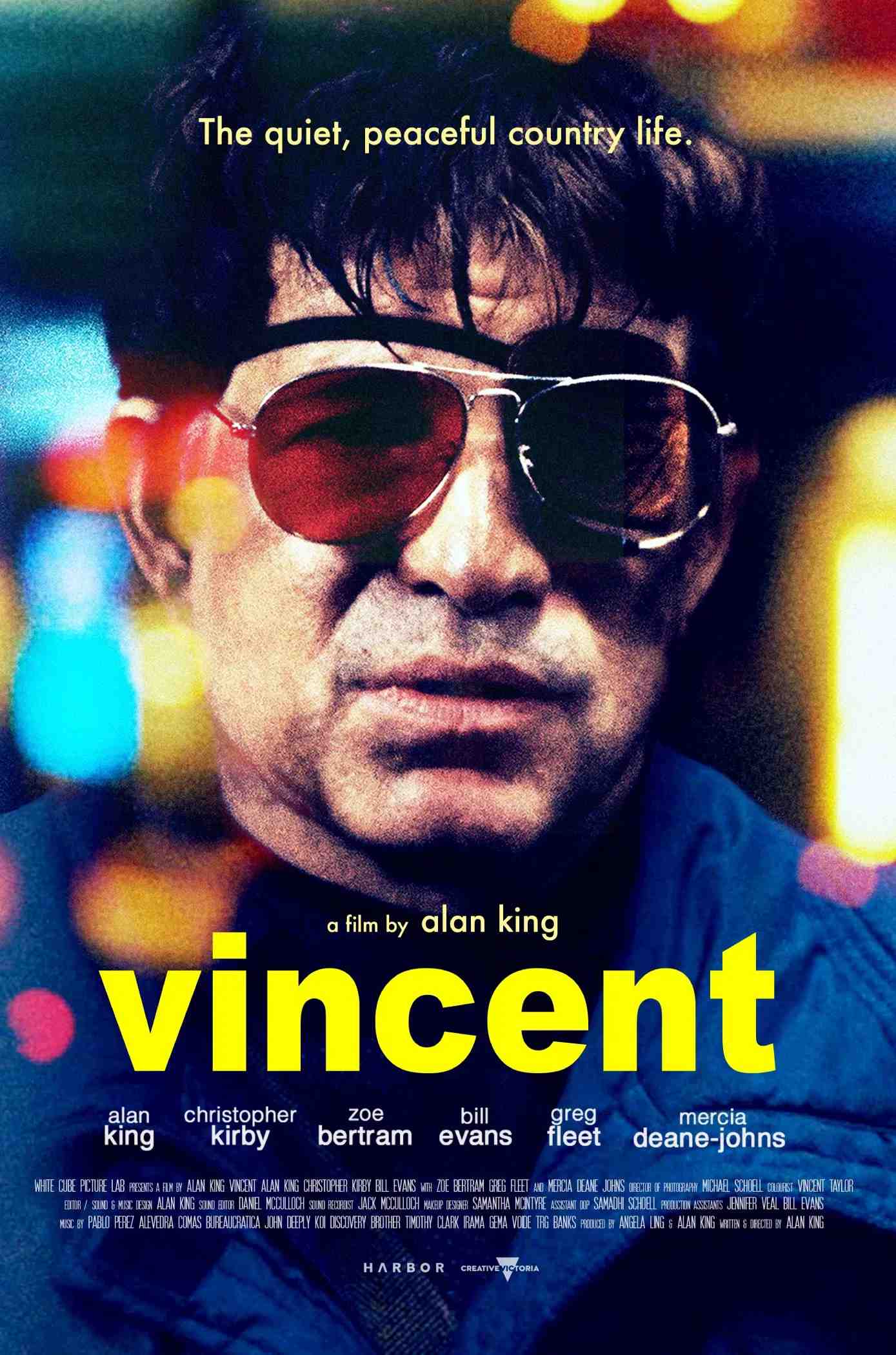 Poster chính thức của phim Phim Kinh Dị, Phim Giả Tượng "Vincent" (Vincent - 2024), với sự tham gia của diễn viên Alan King và Christopher Kirby.