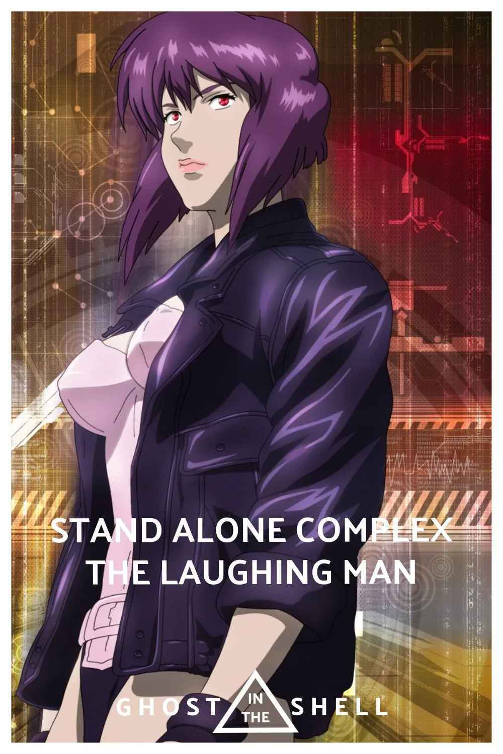 Poster chính thức của phim Phim Viễn Tưởng, Phim Hoạt Hình "Vỏ Bọc Ma: Mặt Cười" (Ghost in the Shell: Stand Alone Complex - The Laughing Man - 2005), với sự tham gia của diễn viên Atsuko Tanaka và Osamu Saka.